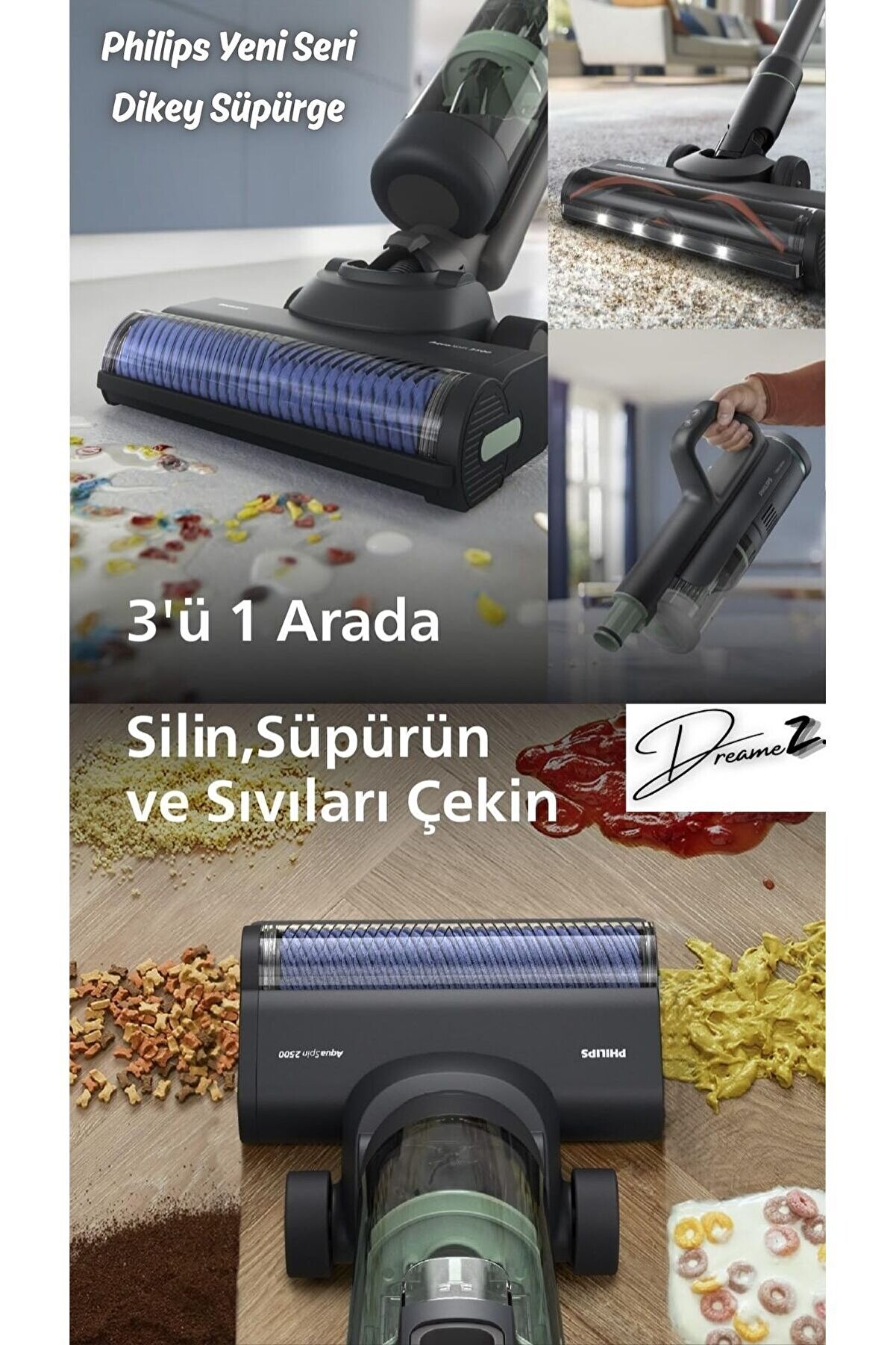 DRMZ En Yeni 7000 Serisi AquaTrio Kablosuz Dikey Süpürge, Islak179Kuru Otomatik Temizleme LED IŞIKLI