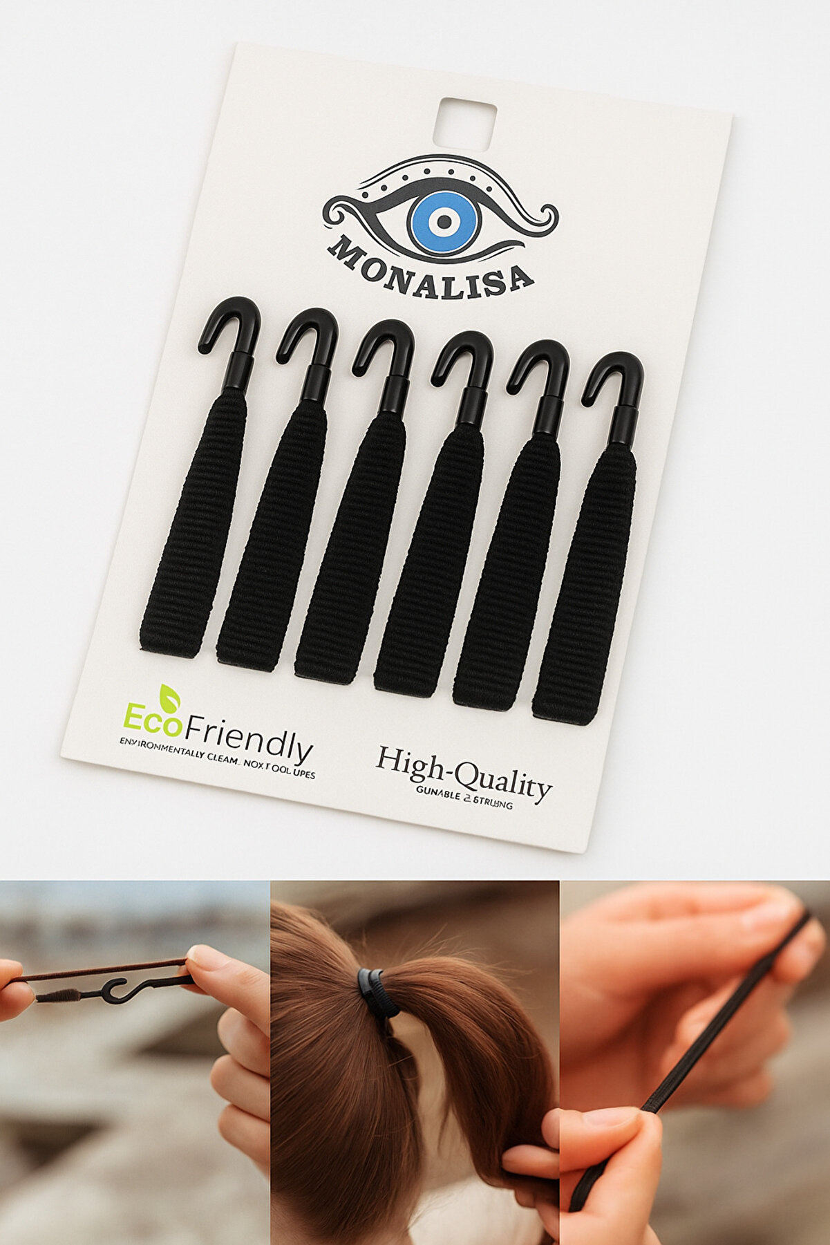 Monalisa Kadın Siyah Plastik Kancalı Lastik Saç Toka Seti 6 Adet