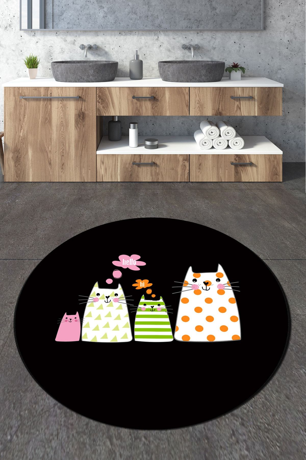 Chilai Home Four Cats Çap Banyo Halısı Djt 120x120 cm