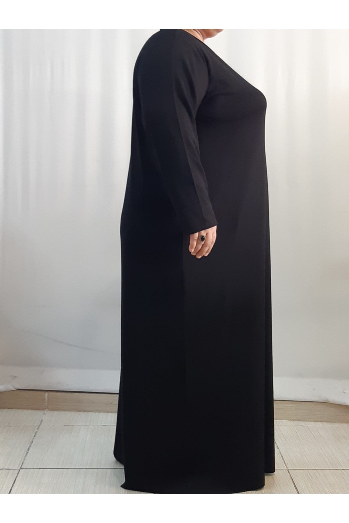 Mertcan Butik Siyah Penye Viskon Uzun Kollu Elbise