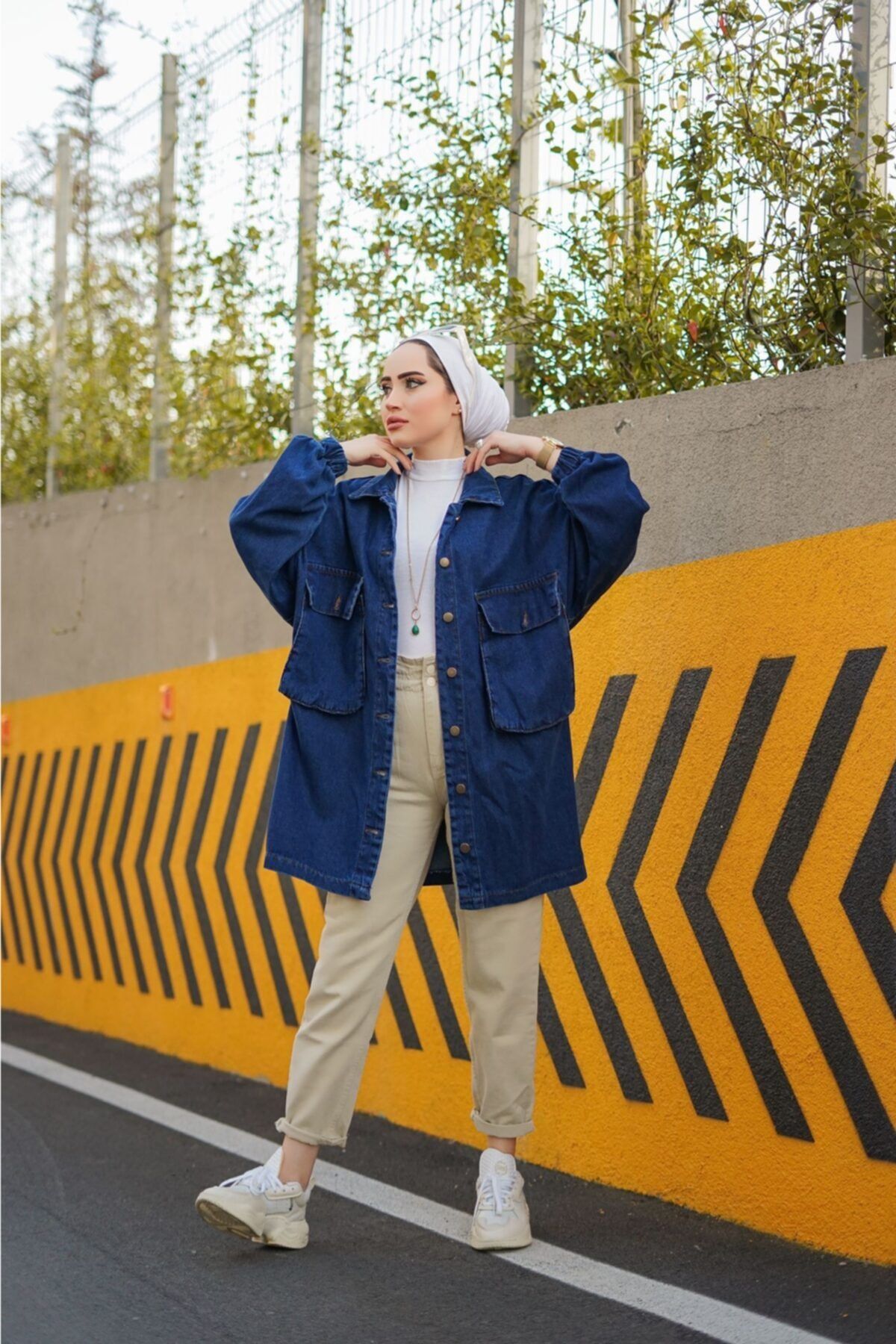 lurex moda Kadın Mavi Torba Cep Oversize Ceket