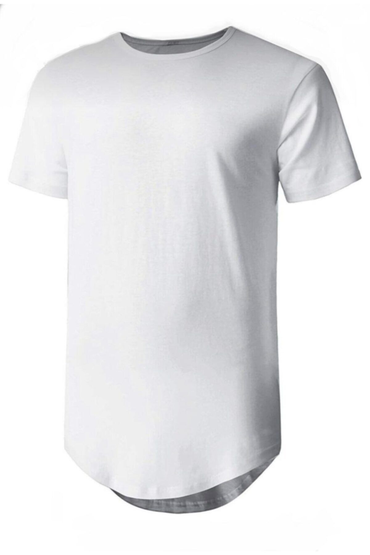 Oliggopol Erkek Beyaz Basic Kısa Kollu Oval Uzun T-shirt