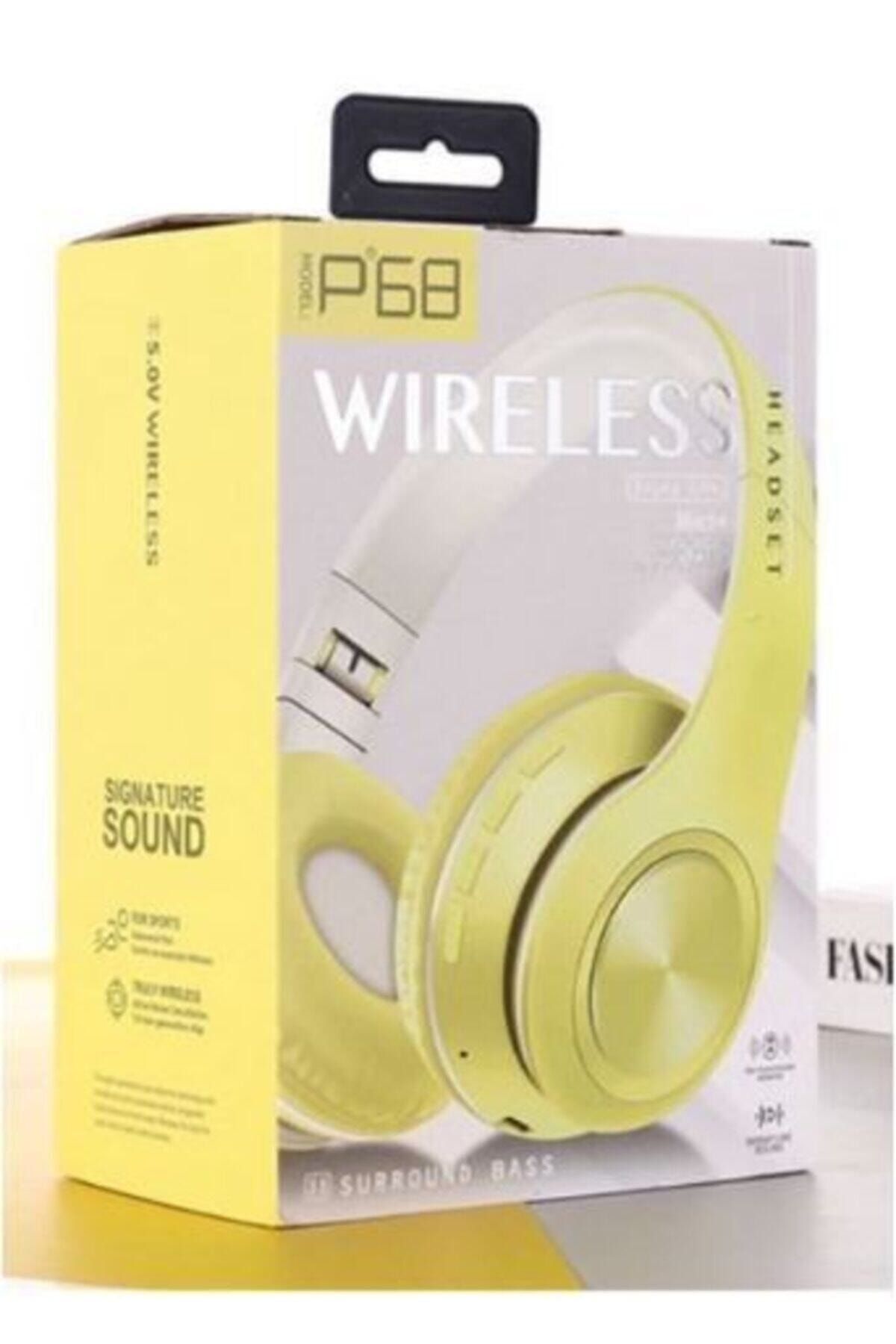 Universal P68 Bluetooth Kablosuz Stereo Kulaklık - Sarı