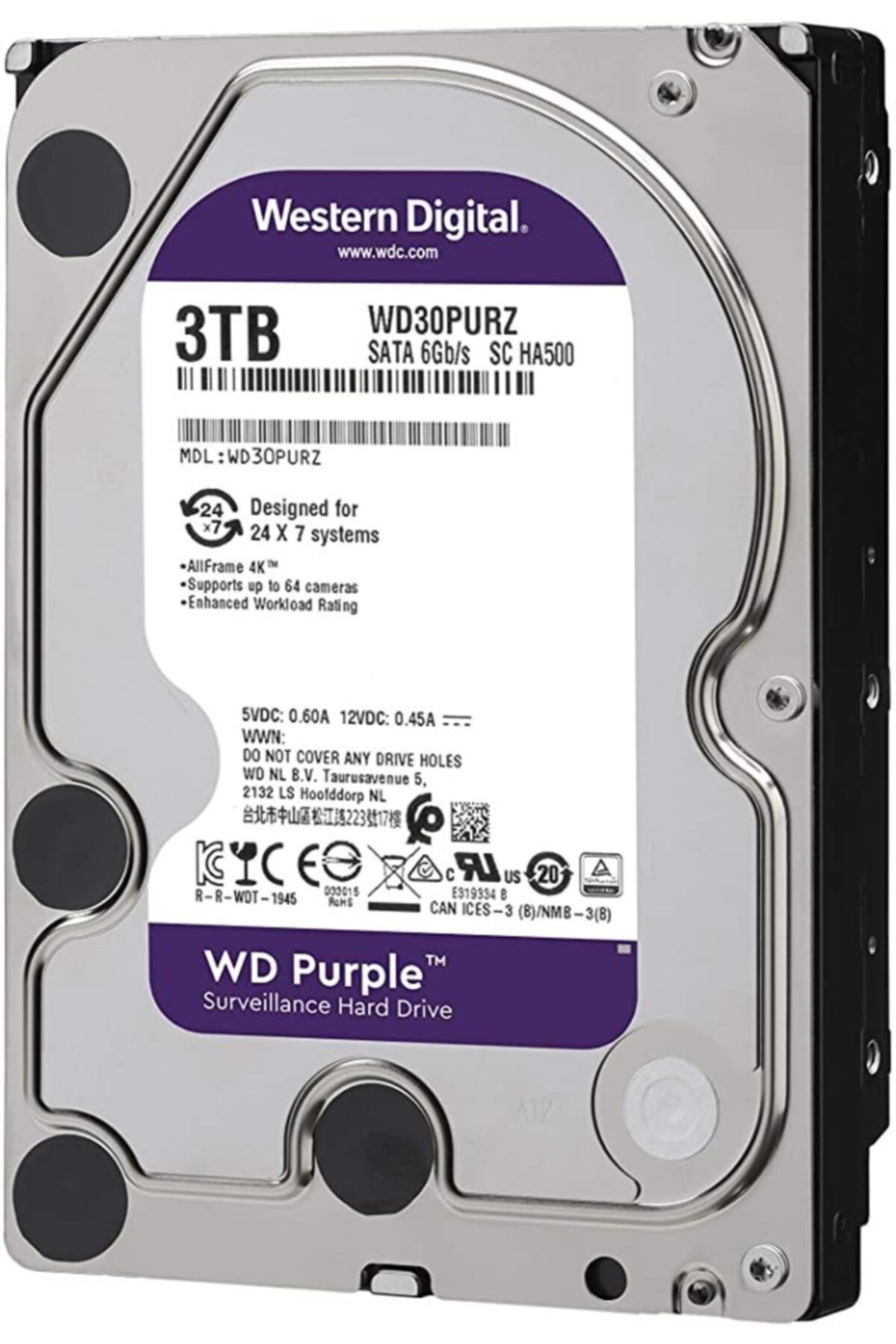 WESTERN DIGITAL Wd Purple 3 Tb 5400rpm 64mb Sata3 Güvenlik 7/24 Disk