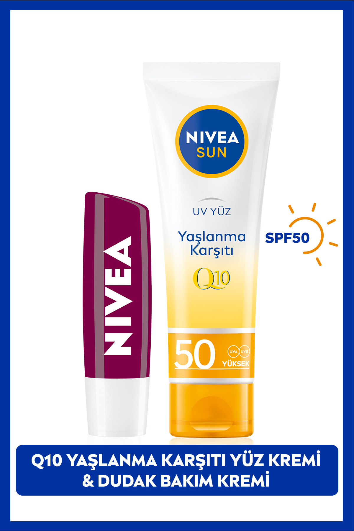 NIVEA SUN SPF50 Q10 Dudak Kremi 50ml - Güneş Koruma ve Yaşlanma Karşıtı