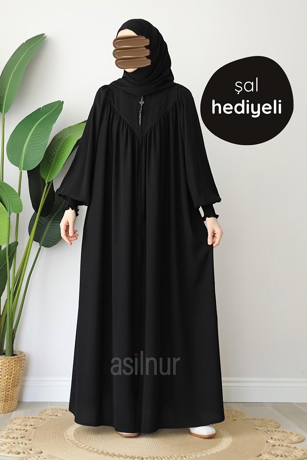 ASİLNUR Elif Ferace Şal Hediyeli Takım Siyah - Elegant ve Şık Tesettür Giyim