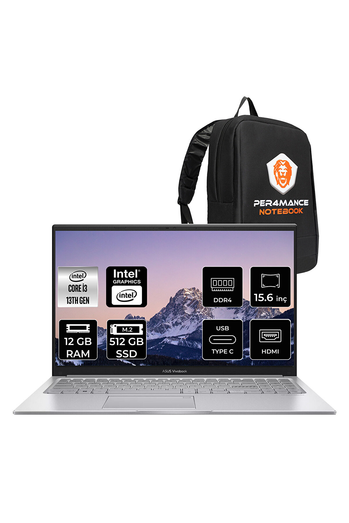 Vivobook 15 i3-1315U 12GB 512GB SSD 15.6'' FHD FDOS X1504 Dizüstü Bilgisayar _83 PER4 ÇANTA