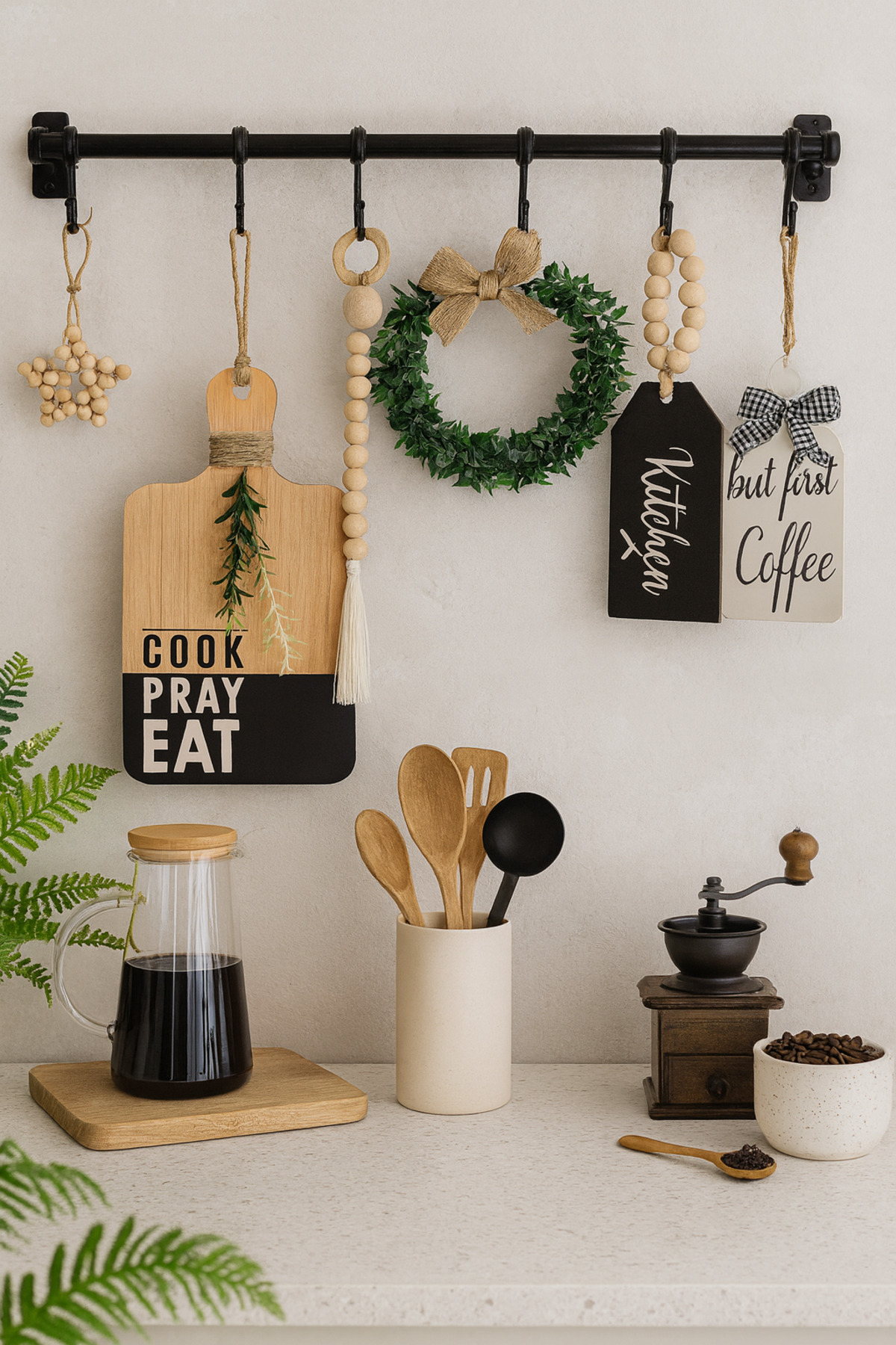 Rofloa RF 6 Parça Iskandinav Ahşap Dekorasyon Seti - Mutfak ve Kahve Köşesi İçin