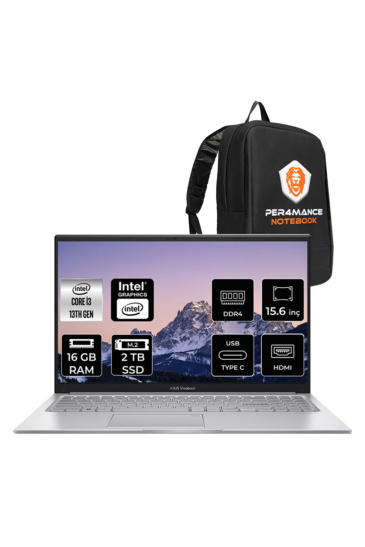 Vivobook 15 i3-1315U 16GB 2TB SSD 15.6'' FHD FDOS X1504 Dizüstü Bilgisayar & PER4 ÇANTA