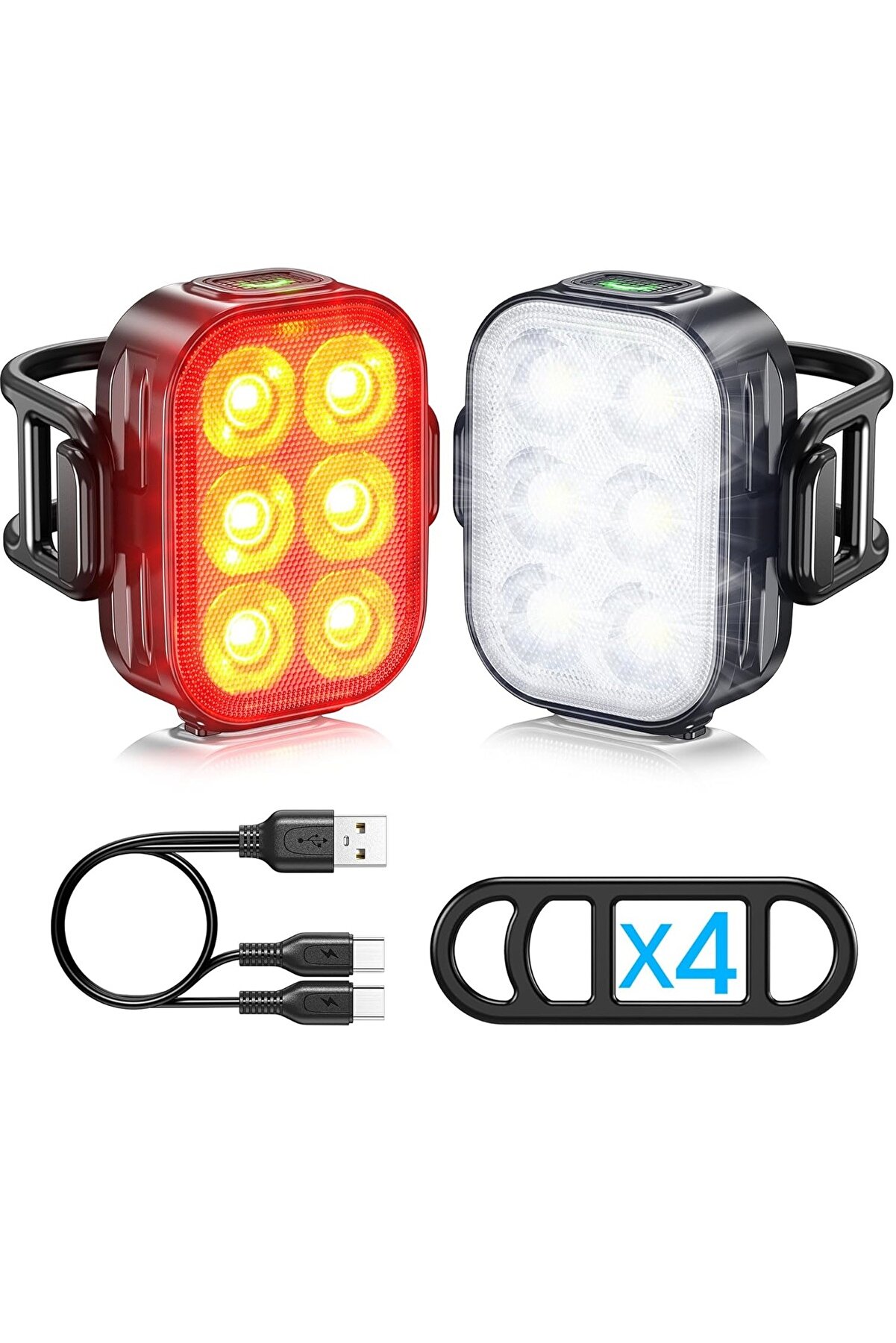 Hobimtek Ht-29 Şarjlı Bisiklet Işığı Ön Arka Flaşlı USB 4 Mod Stop Lambası Seti IP65 Su Geçirmez