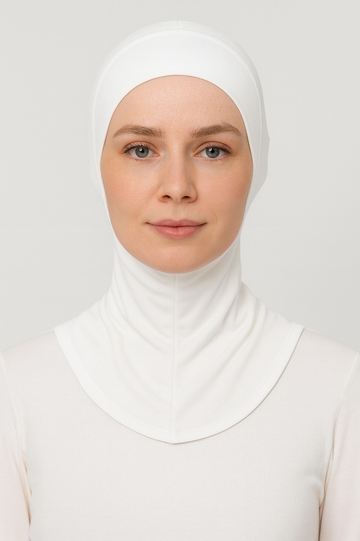 Merve Nayir Kadın Beyaz Boyunluklu Bone - Kaymaz, Tam Kapalı Tesettür Bone