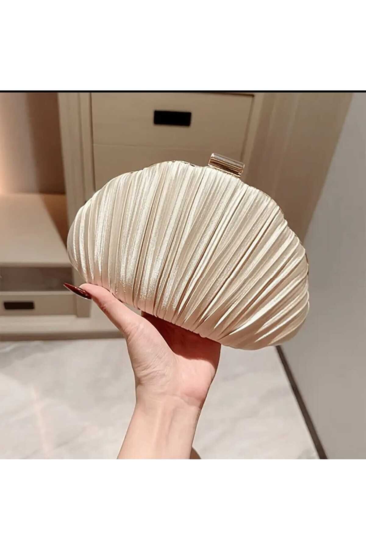 Z1 Home Kadın Parlak Kumaş Deniz Kabuğu Lüx Abiye Çantası - Premium Şık Tasarım