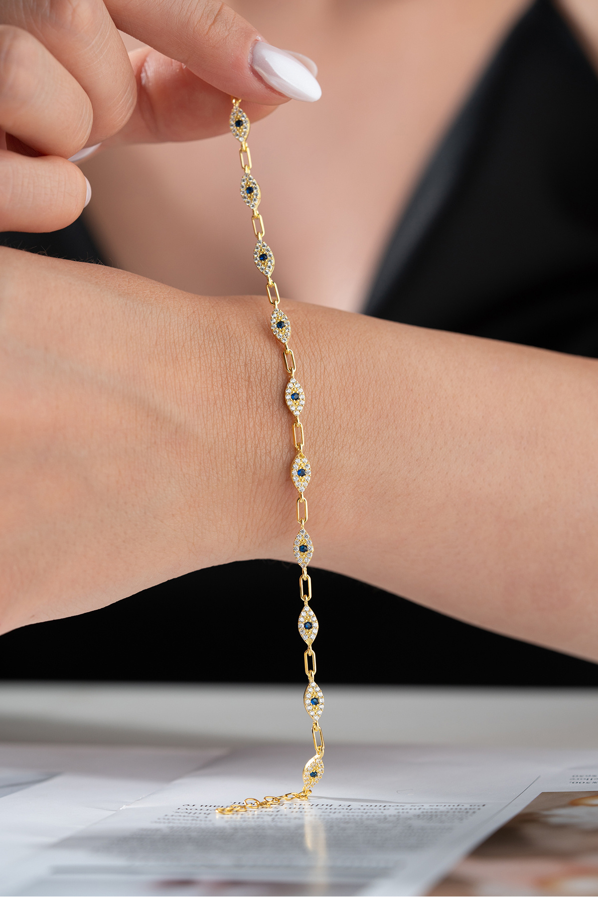 Silvano Jewelry 925 Sterling Silver Beaded Eye Bracelet