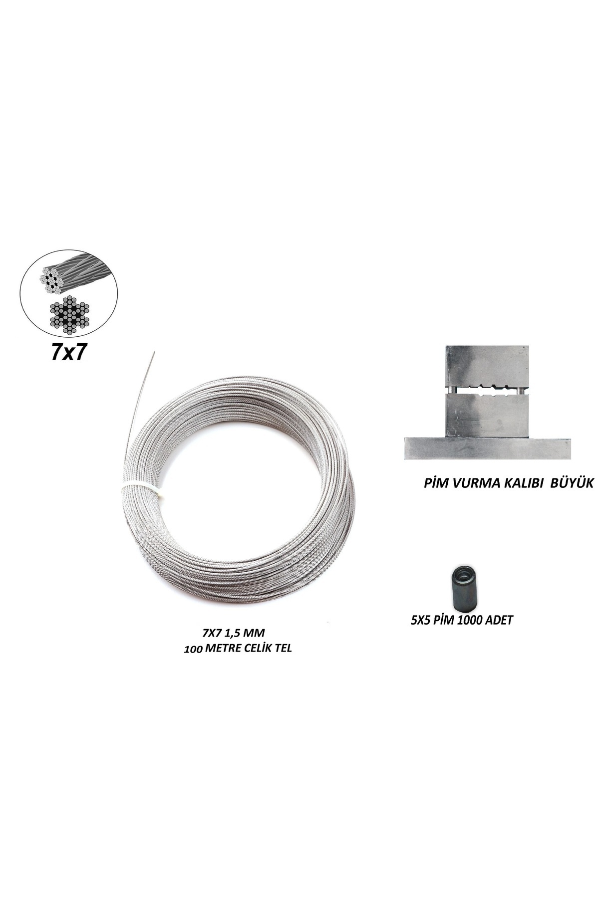 7x7 Tel 1,5 Mm 100metre 1000 Adet 5x5 Pim 1 Adet Pim Vurma Kalıbı