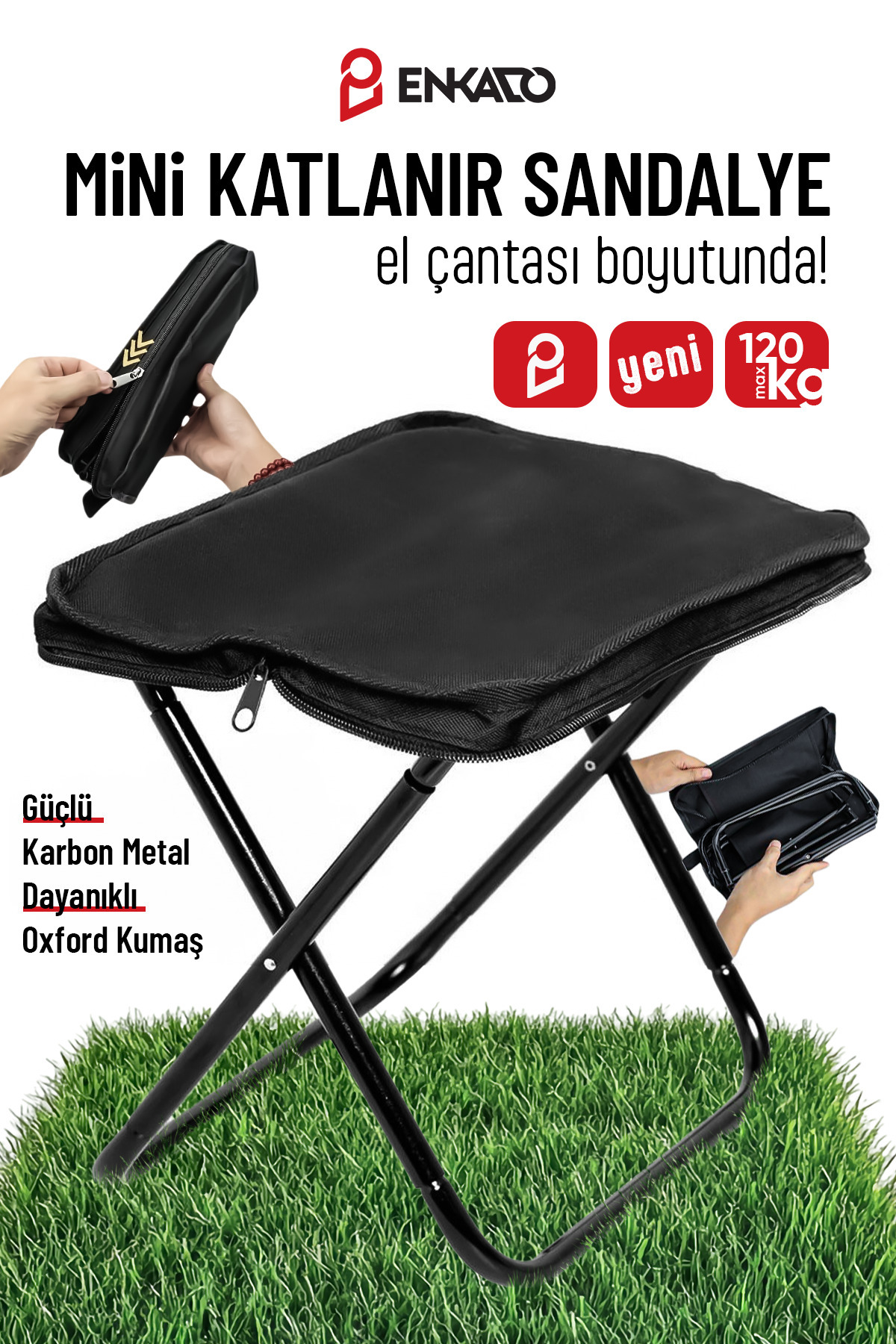 Enkado Ultra Hafif El Çantası Boyutunda Katlanır Kamp Sandalyesi