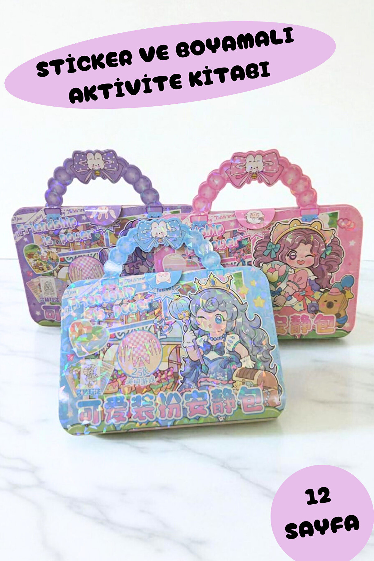 ALLStore Boyamalı Sticker Setli Aktifite Kitabı - Tirnak Yapıştırma Kız Gıydırma Stickir