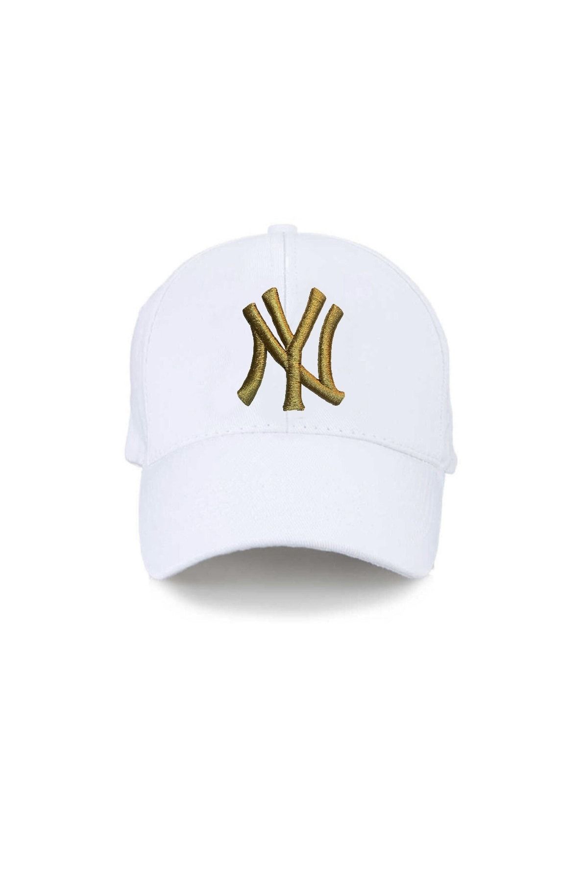 NuxFah Ny New York Unisex Beyaz Şapka Özel Altın Gold Nakış