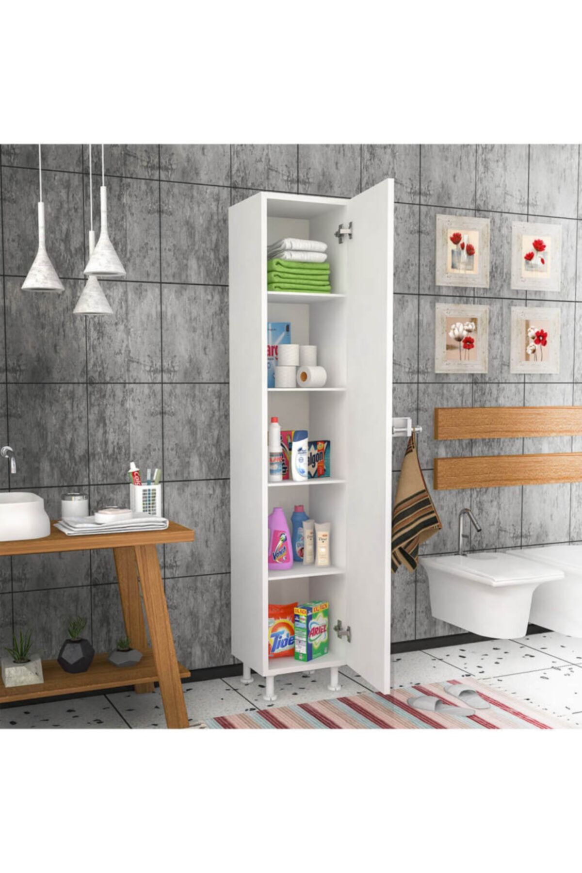 EraHome 5 Raflı Banyo Boy Dolabı Çok Amaçlı Dolap