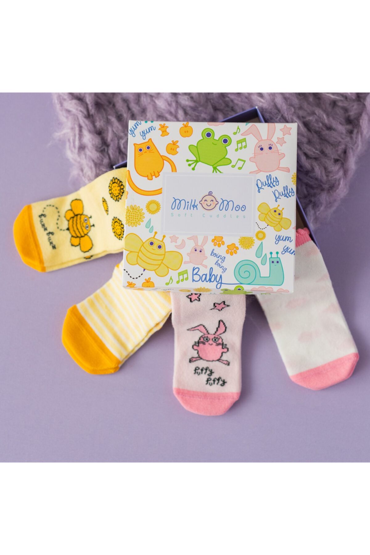 Milk & Moo Bebek Çorabı 4'lü Set Arı Vız Vız Ile Çançin 0-12