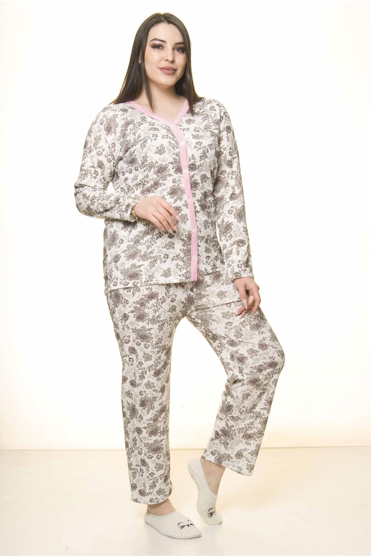 modayız Kadın Pembe Düğmeli Geniş Kesim Pijama Takımı 31a-1554