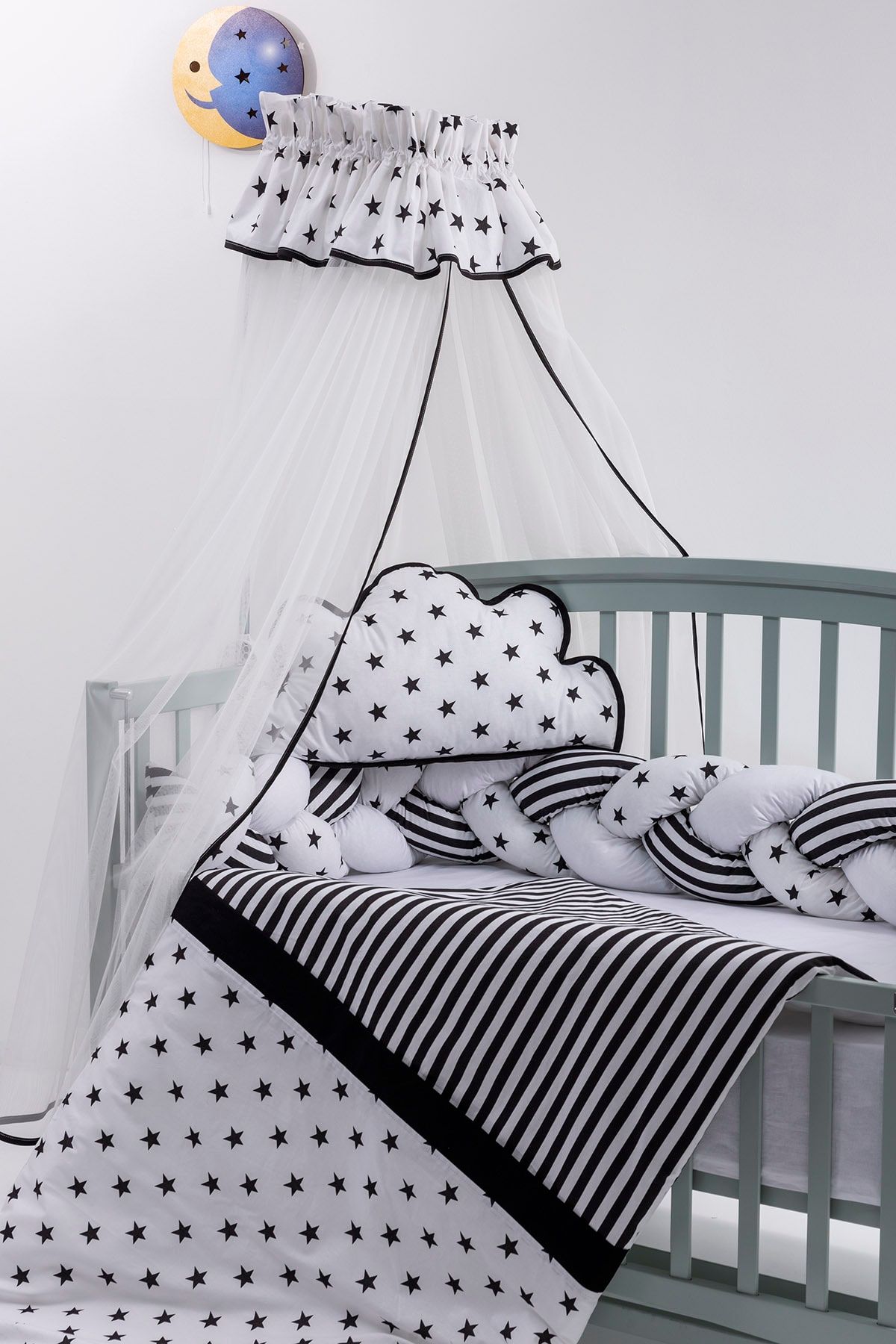 Mini Baby Star Cibinlikli 3’lü Örgülü Siyah Beyaz Uyku Seti 60x120