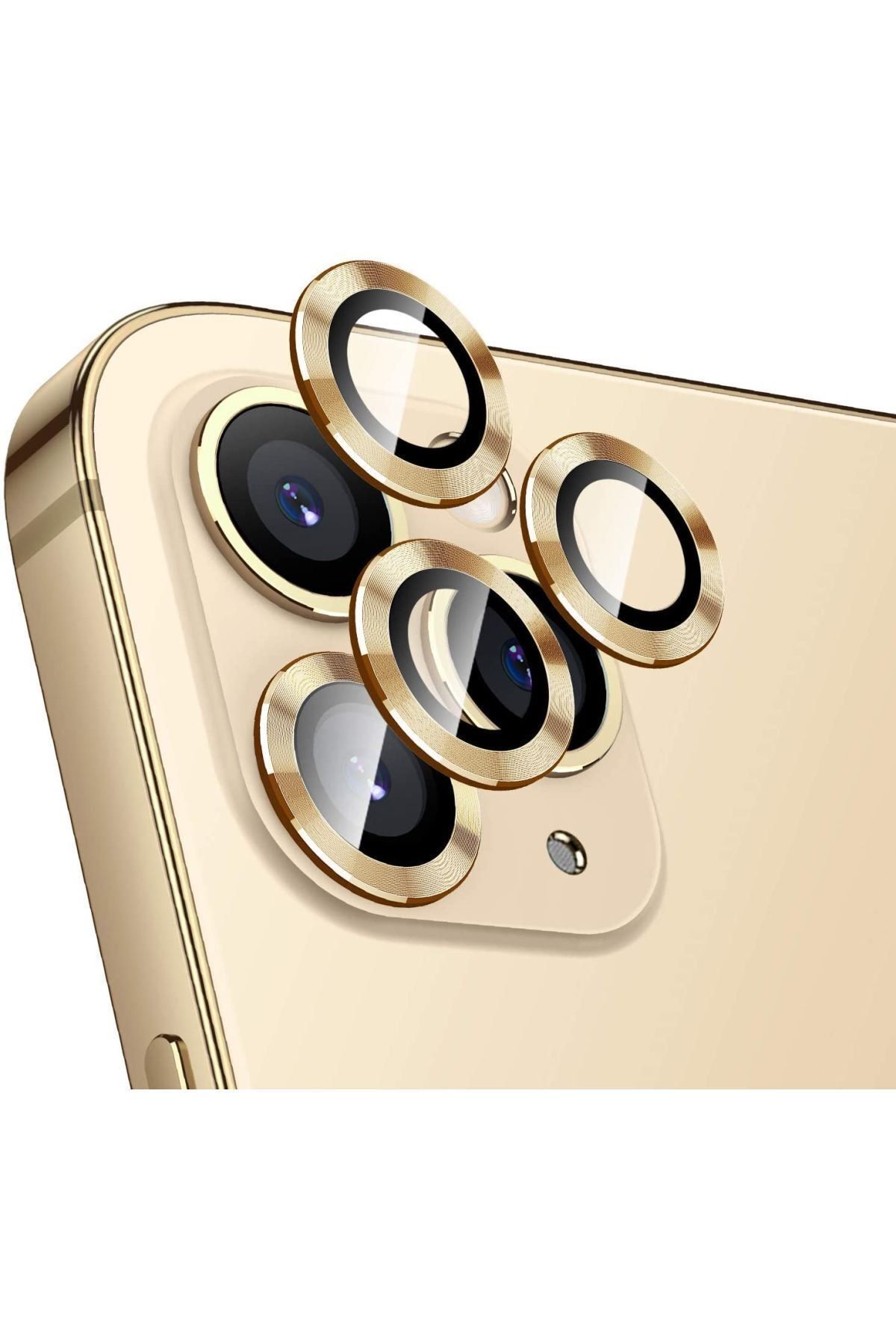 Gritty Iphone 12 Pro Max Metal Çerçeveli (gold) Kamera Koruma Lensi