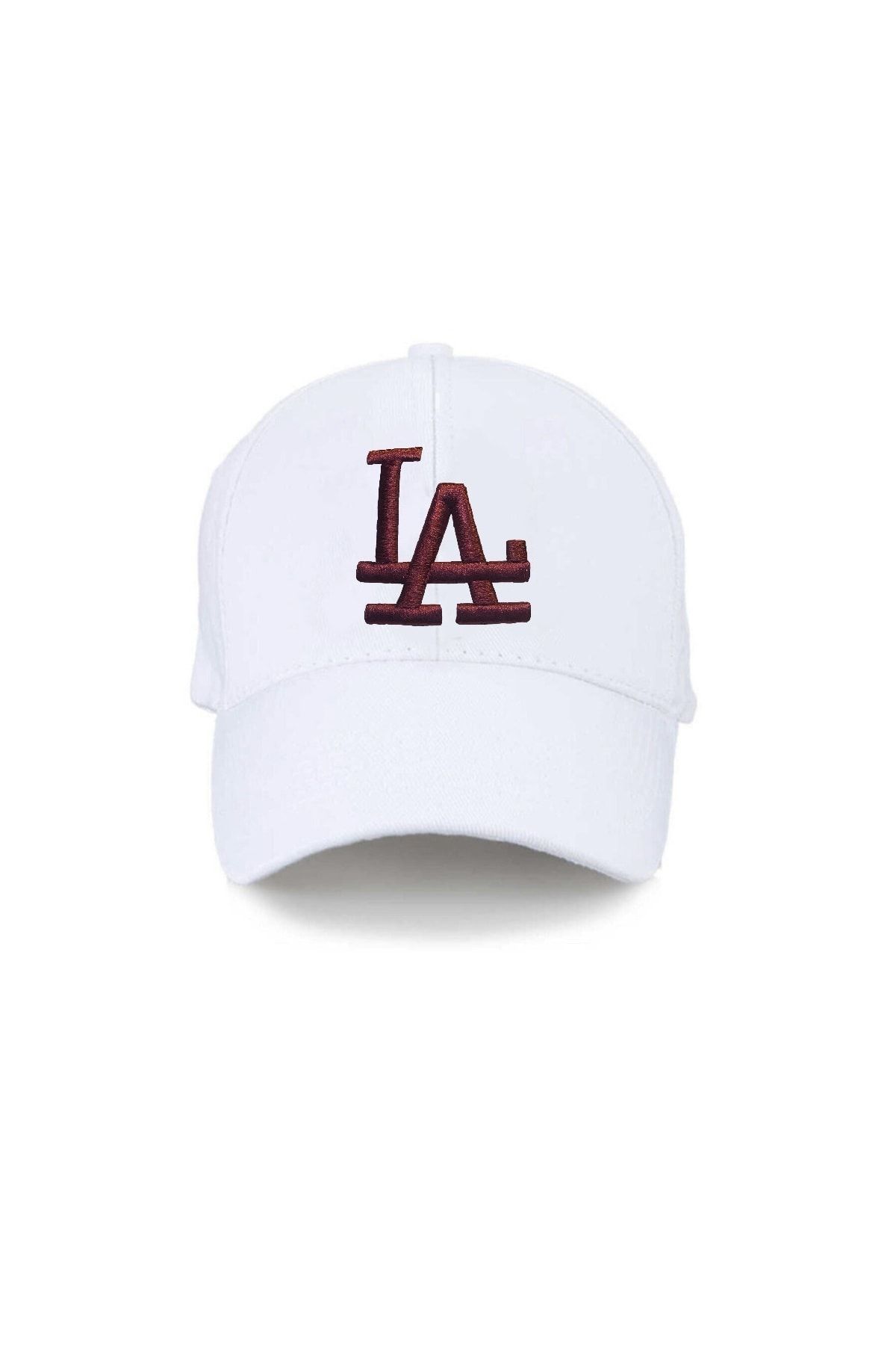 NuxFah La Los Angeles Unisex Beyaz Şapka Özel Bordo Nakış