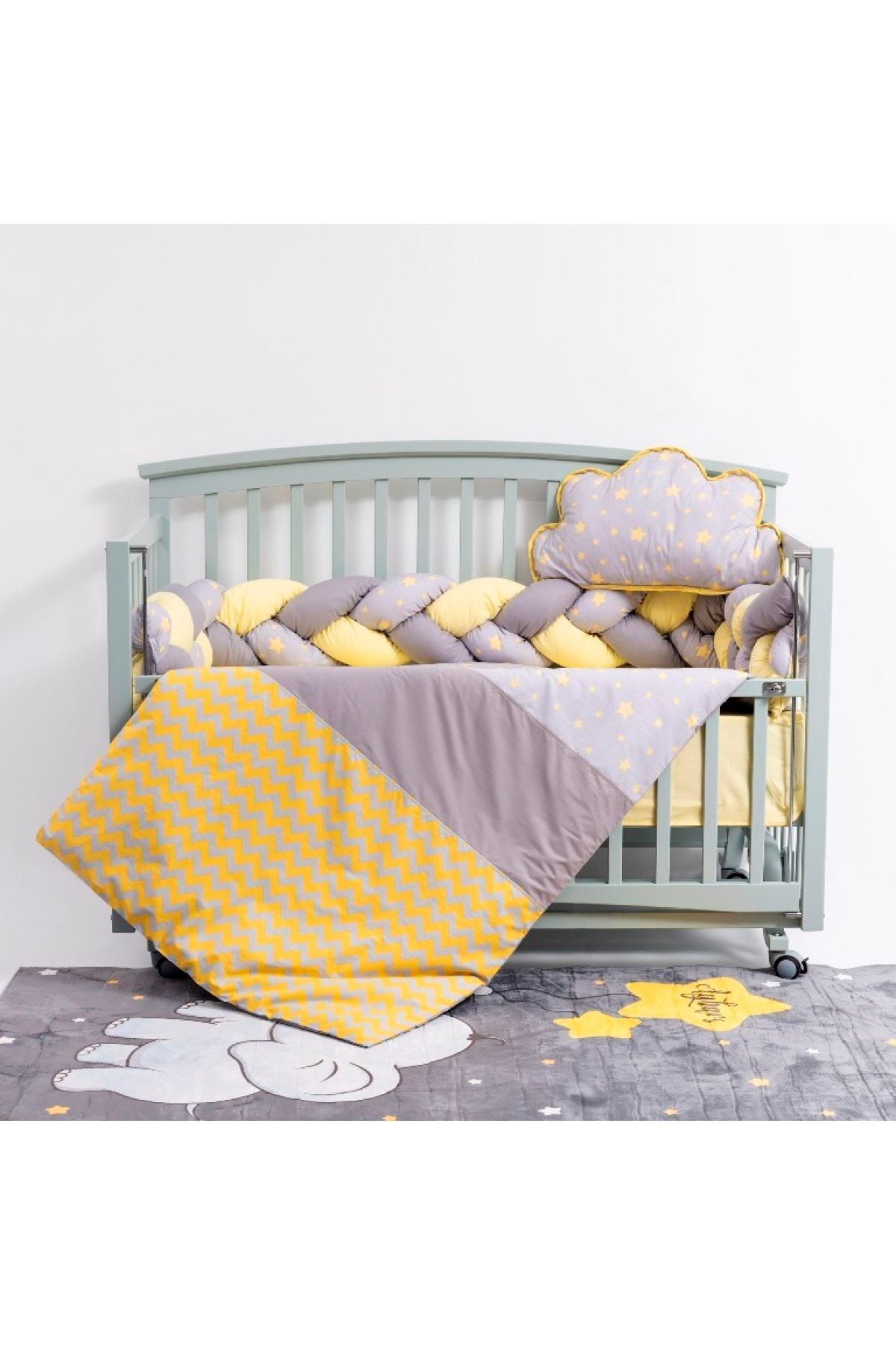 Mini Baby Star 3’lü Örgülü Sarı Uyku Seti 75x130
