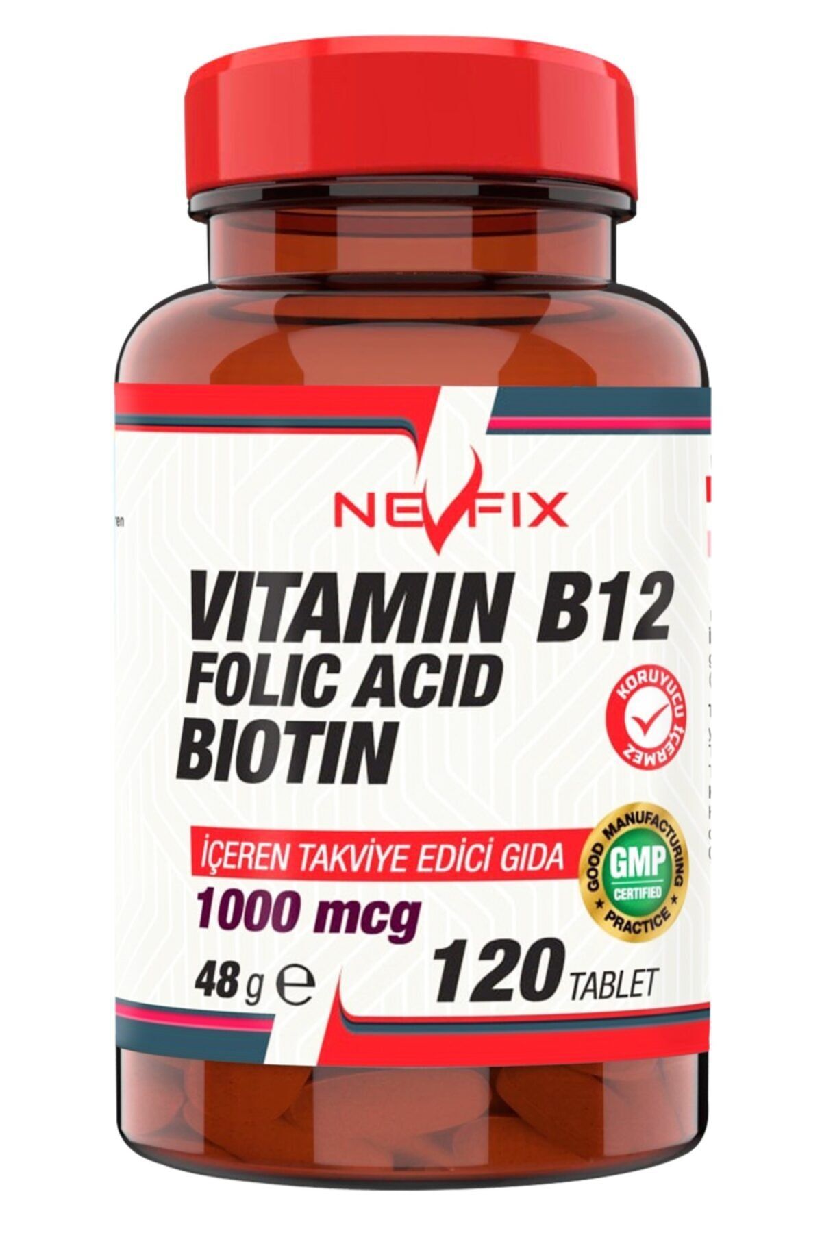 Nevfix Folik Asit D-biotin Vitamin B12 120 Tablet