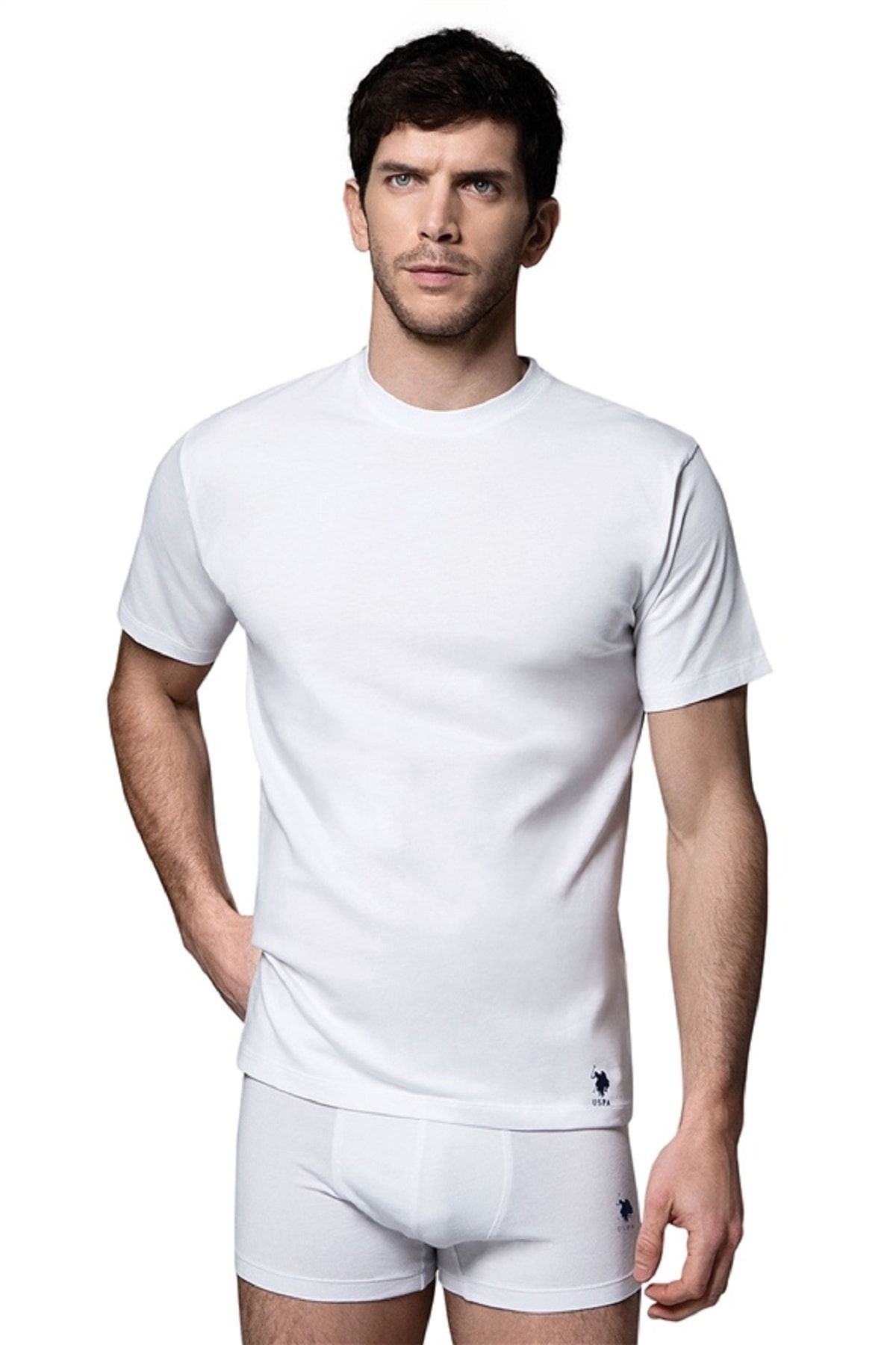 U.S. Polo Assn. Erkek %100 Pamuklu Beyaz Basic Yuvarlak Yaka 2'li T-shirt