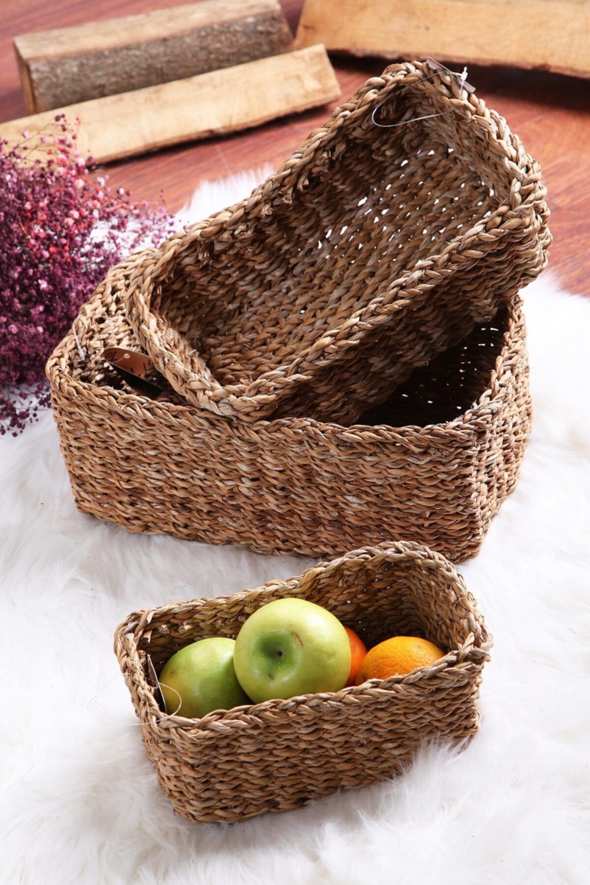 Çavdar Group 3'lü Set Hasır Sepet Meyve Ekmek Sepeti