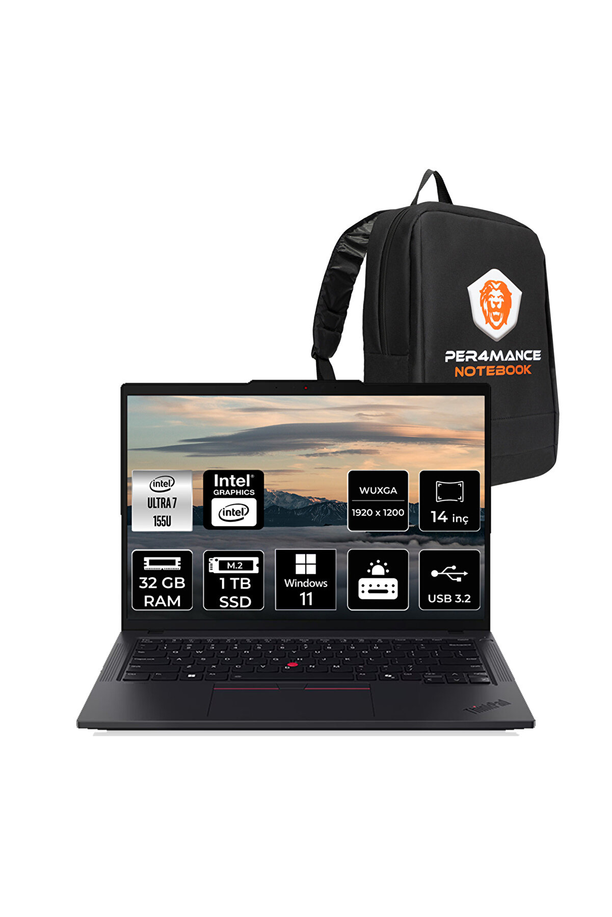 ThinkPad T14 G5 Ultra7 155U 32GB 1TB SSD 14'' WUXGA W11H 4G LTE Dizüstü Bilgisayar _178 Çanta