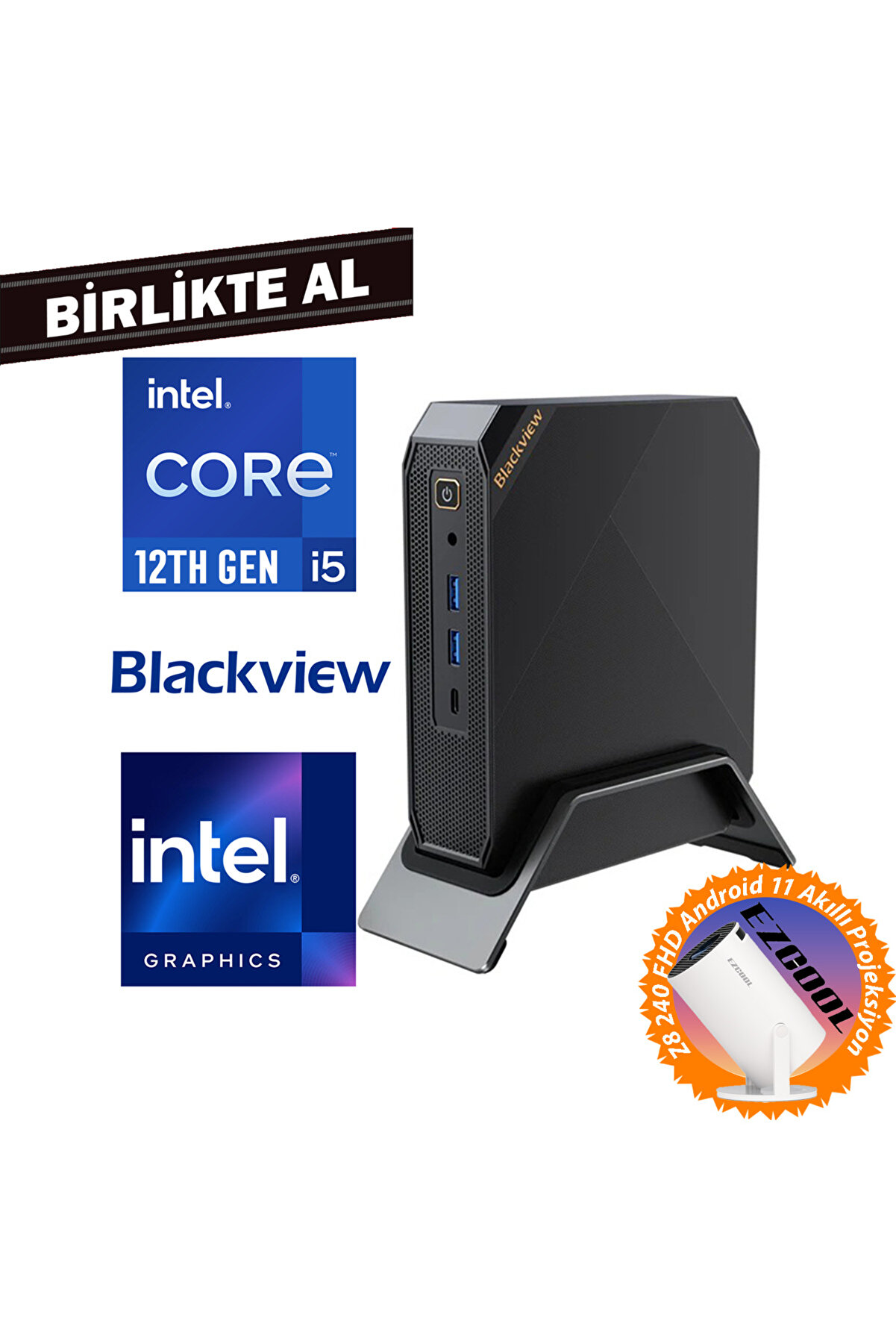 MP200 i5-12450H 16GB 512GB SSD Windows 11 Pro Mini PC 116 Projeksiyon MP200161I5 012