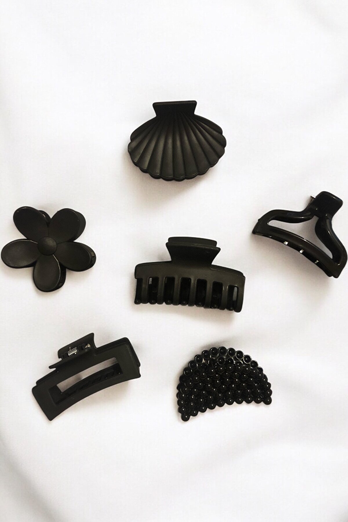 AYMETA Kadın 6 Adet 6 Farklı Model 6 Cm Siyah Mandal Toka - Çeşitlendirme Paketi