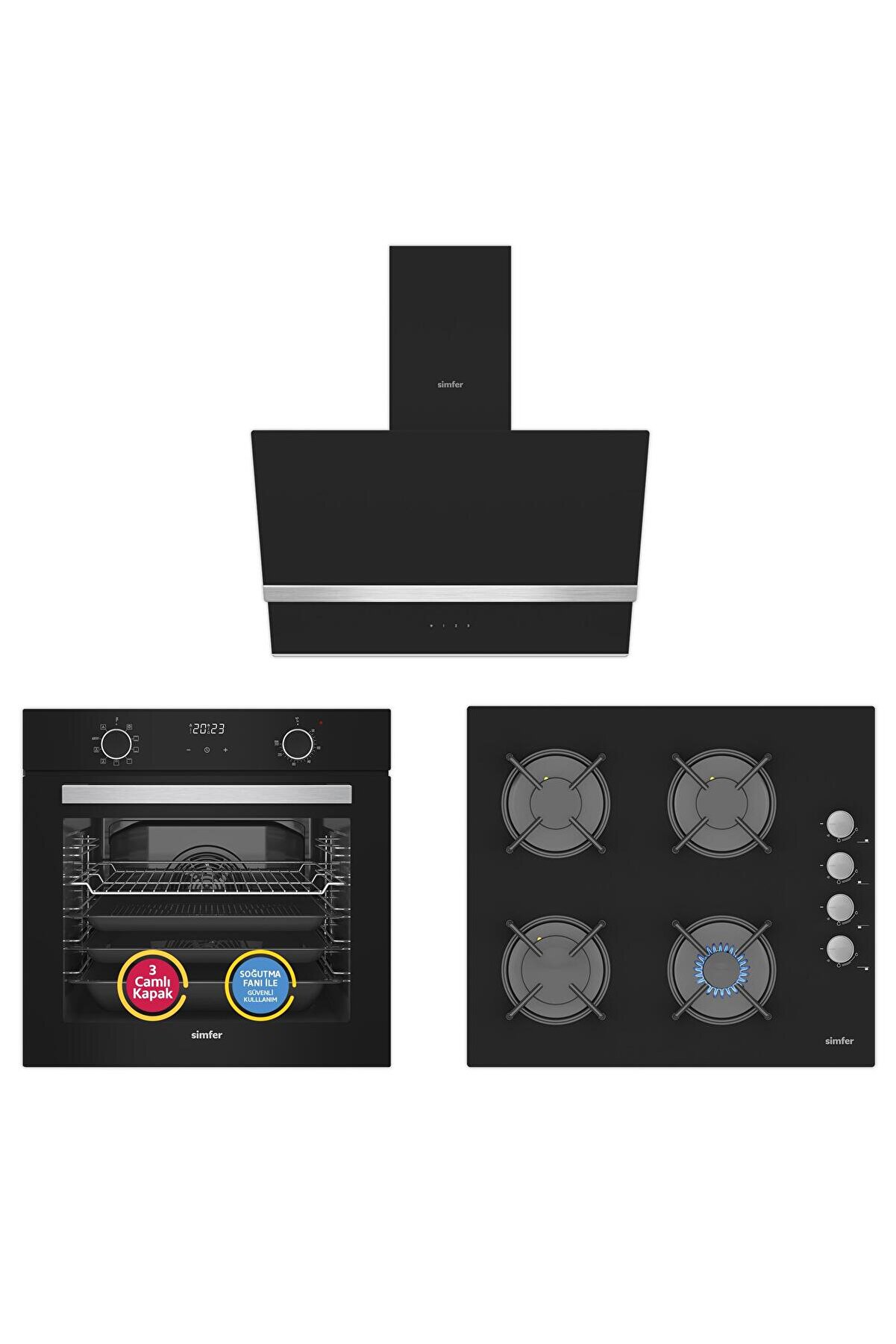 10 Fonksiyon Airfry Siyah Digital Ankastre Set ( Fırın 157 Ocak 157 Davlumbaz)