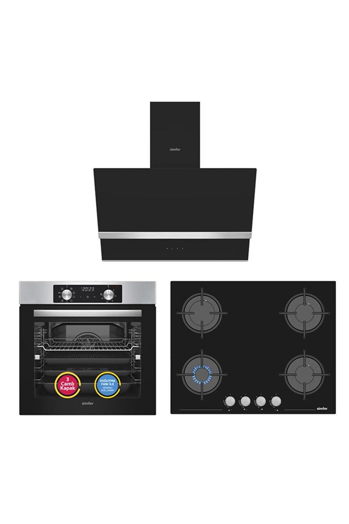 10 Fonksiyon Airfry Plus Inox Ankastre Set ( Fırın 158 Ocak 158 Davlumbaz)