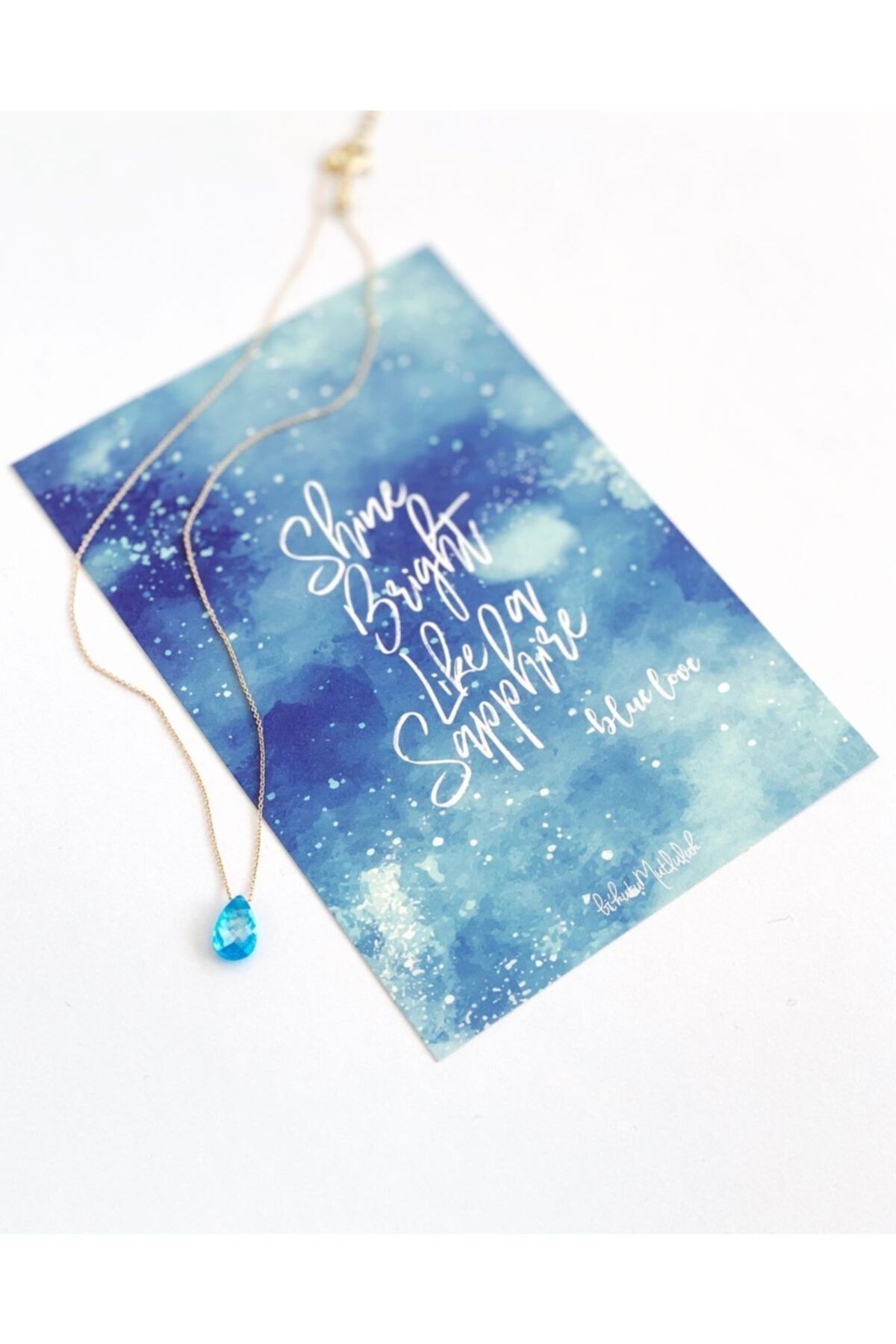 Bikutumutluluk Hediyelik - Blue Sapphire Kolye Ve Shine Bright Like A Sapphire Motto Kartı