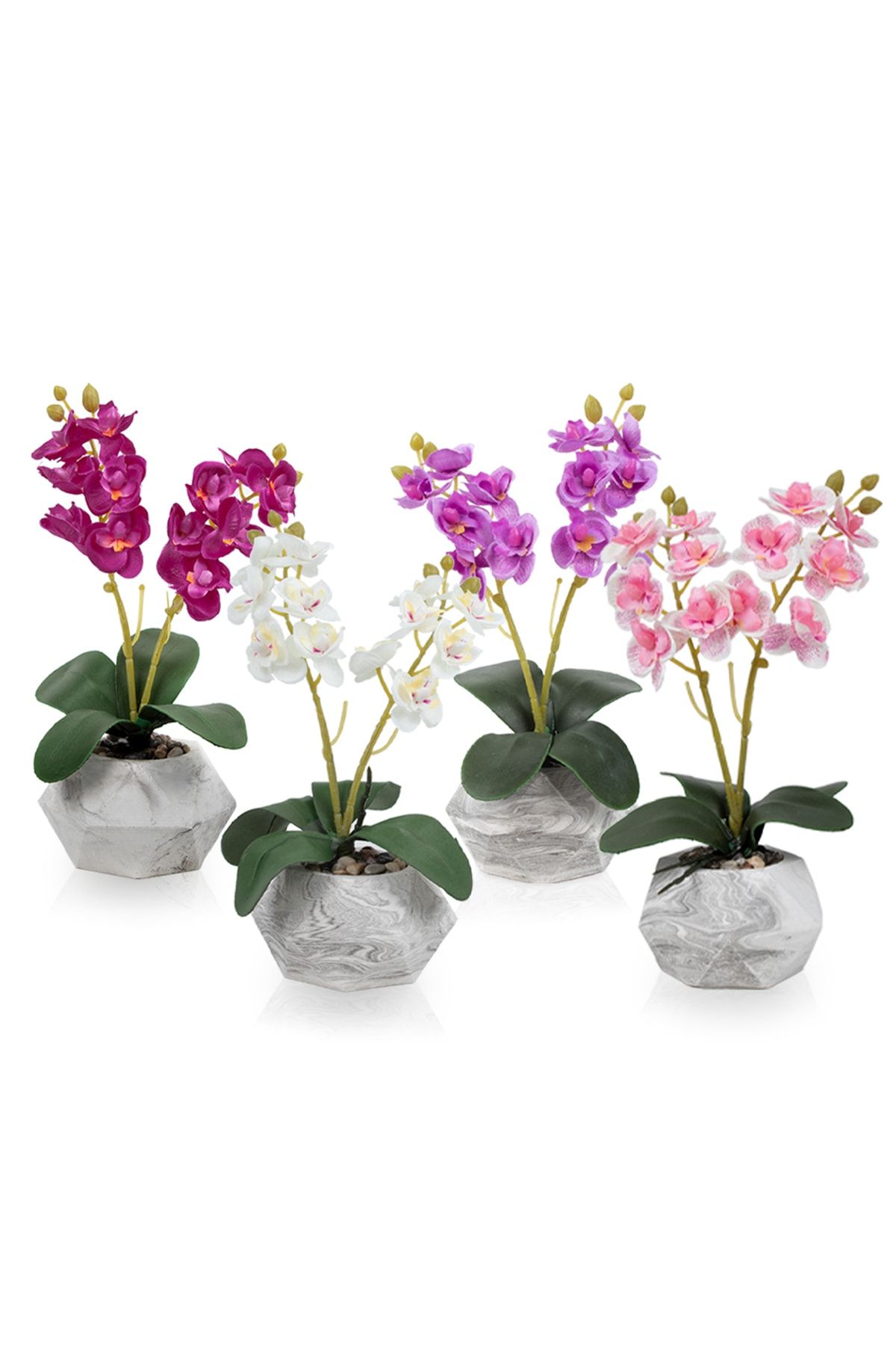 Çiçekmisin 4'lü Set Mermer Görünümlü Saksıda Yapay Orkide