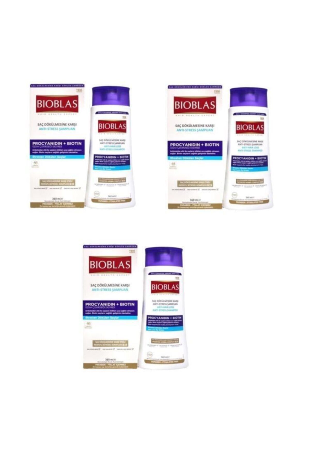 Bioblas Şampuan 360ml Procyanidin + Biotin Anti-stress Şampuanı X 3 Adet
