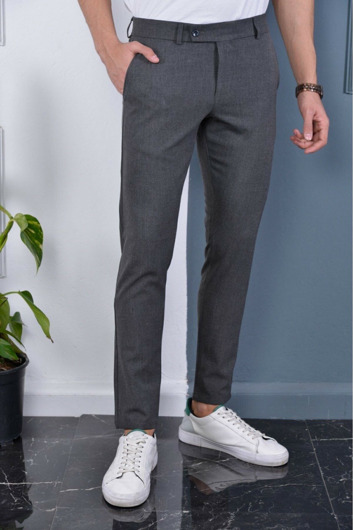 GörSeç Erkek Füme Renk Italyan Kesim Slimfit Kumaş Pantolon
