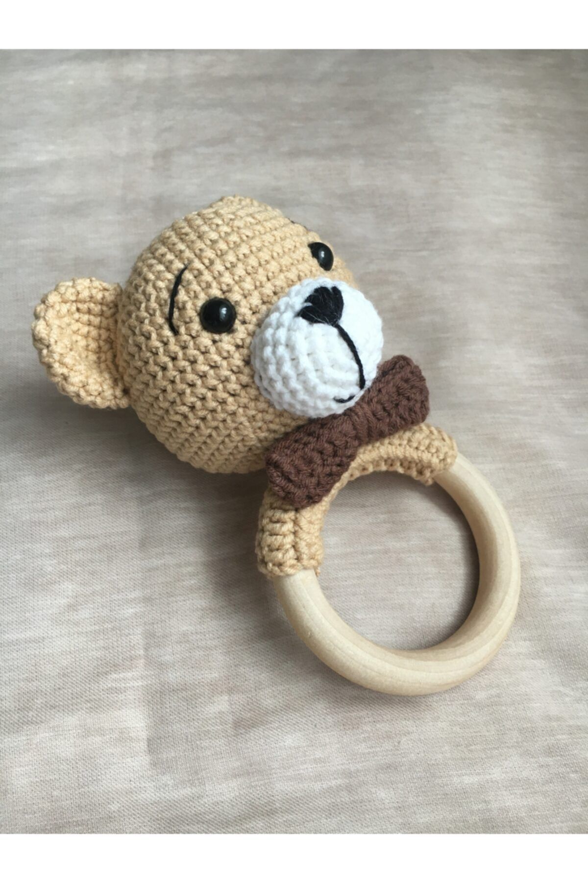 USTAHOBİEVİ Amigurumi Sevimli Ayıcık Çıngırak Ve Diş Kaşıyıcı Organik Örgü Oyuncak