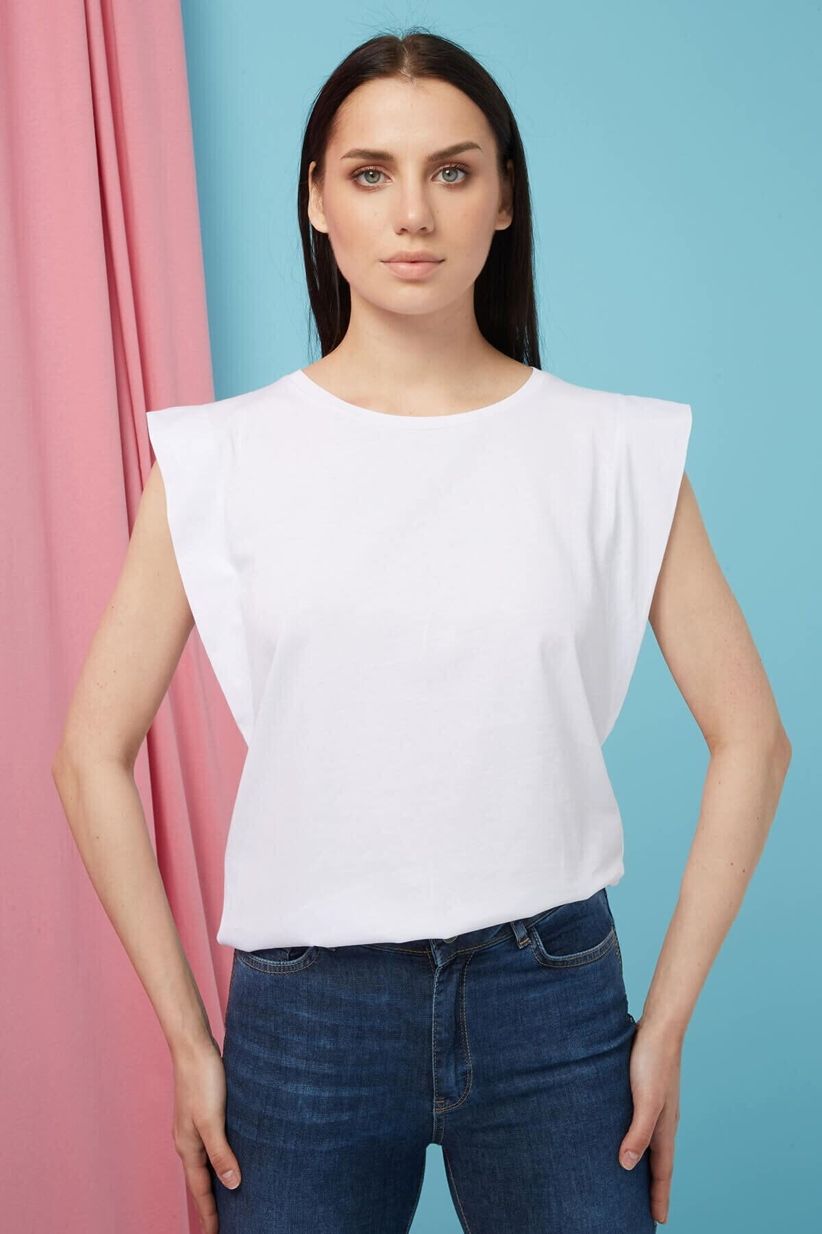 ronay giyim Kadın Beyaz Kolsuz Basic Örme T-shirt