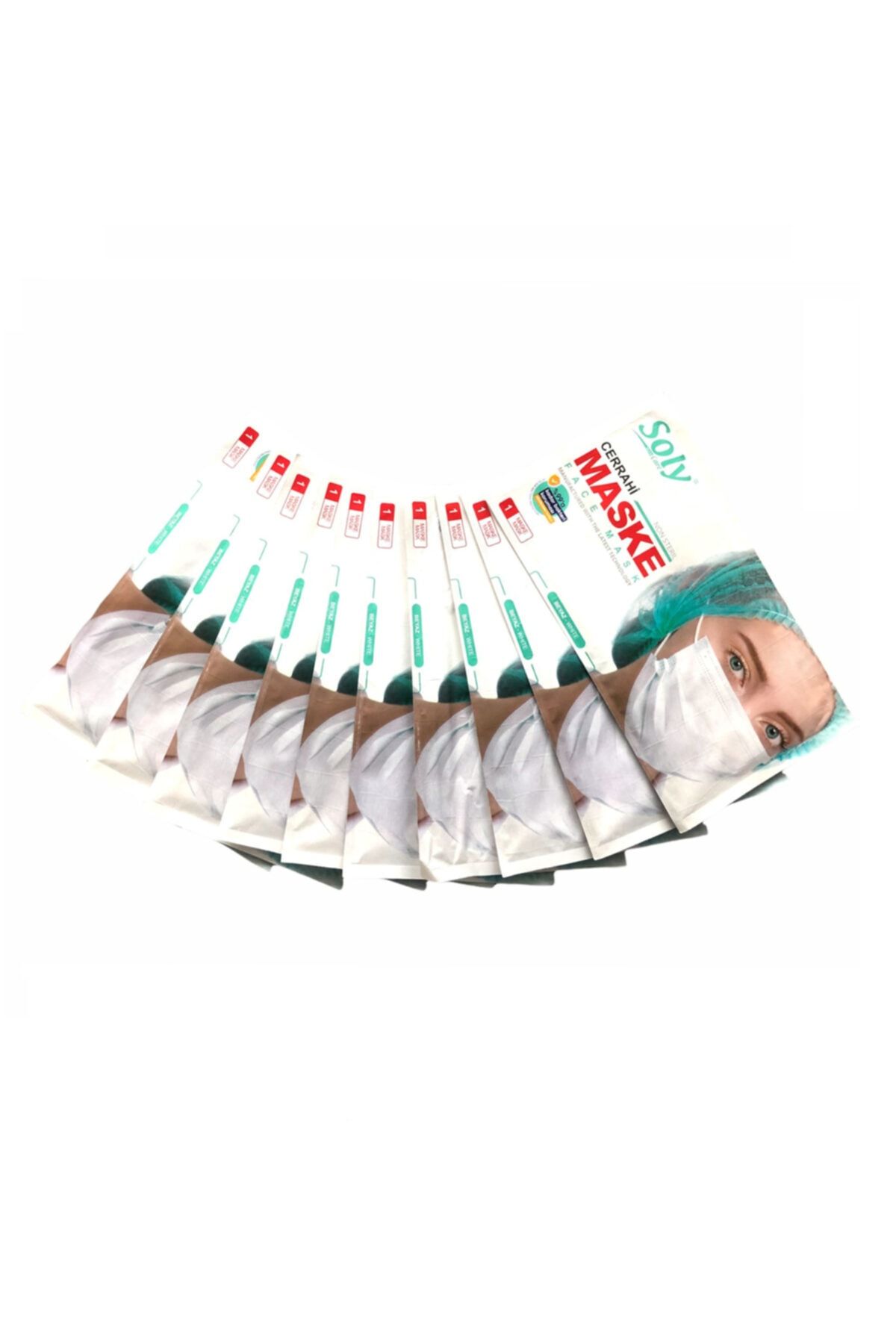 Soly Care 3 Katlı Tekli Kağıt Ambalajlı Meltblown Beyaz Telli Cerrahi Maske 10'lu
