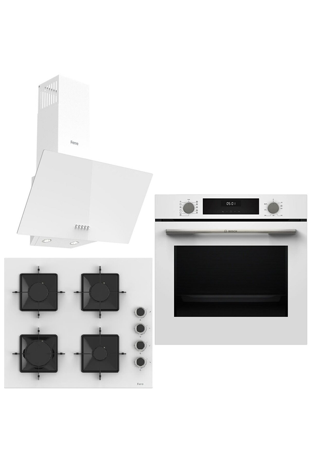 _25 Ferre White City 3 lü Ankastre Set ( HUA717BV0T - SS206 - D087 ) Buhar Destekli Fırın