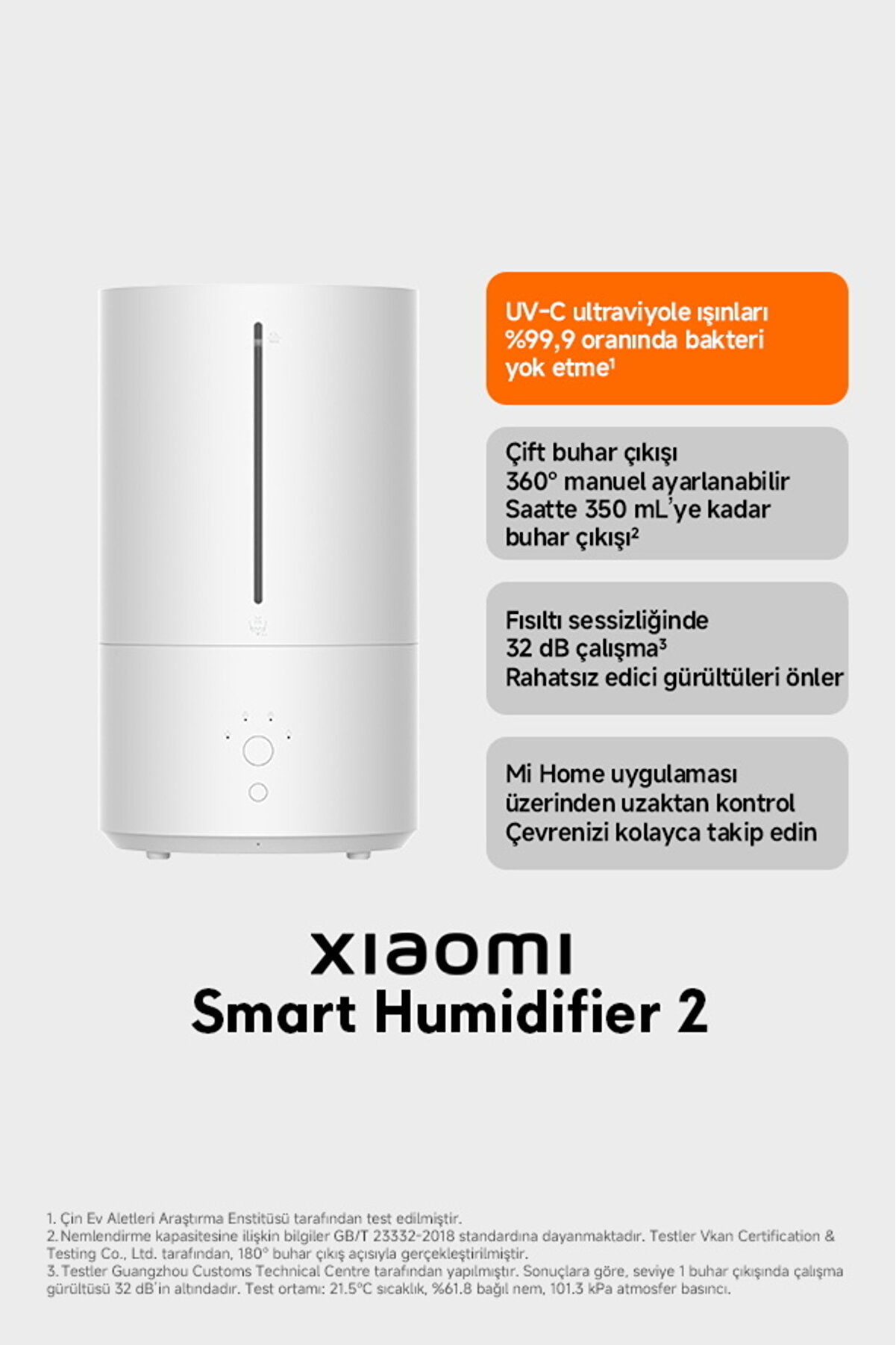 Xiaomi Akıllı Nemlendirici 2 - 4.5L, 350ml/H Buhar Çıkışı, Otomatik Mod