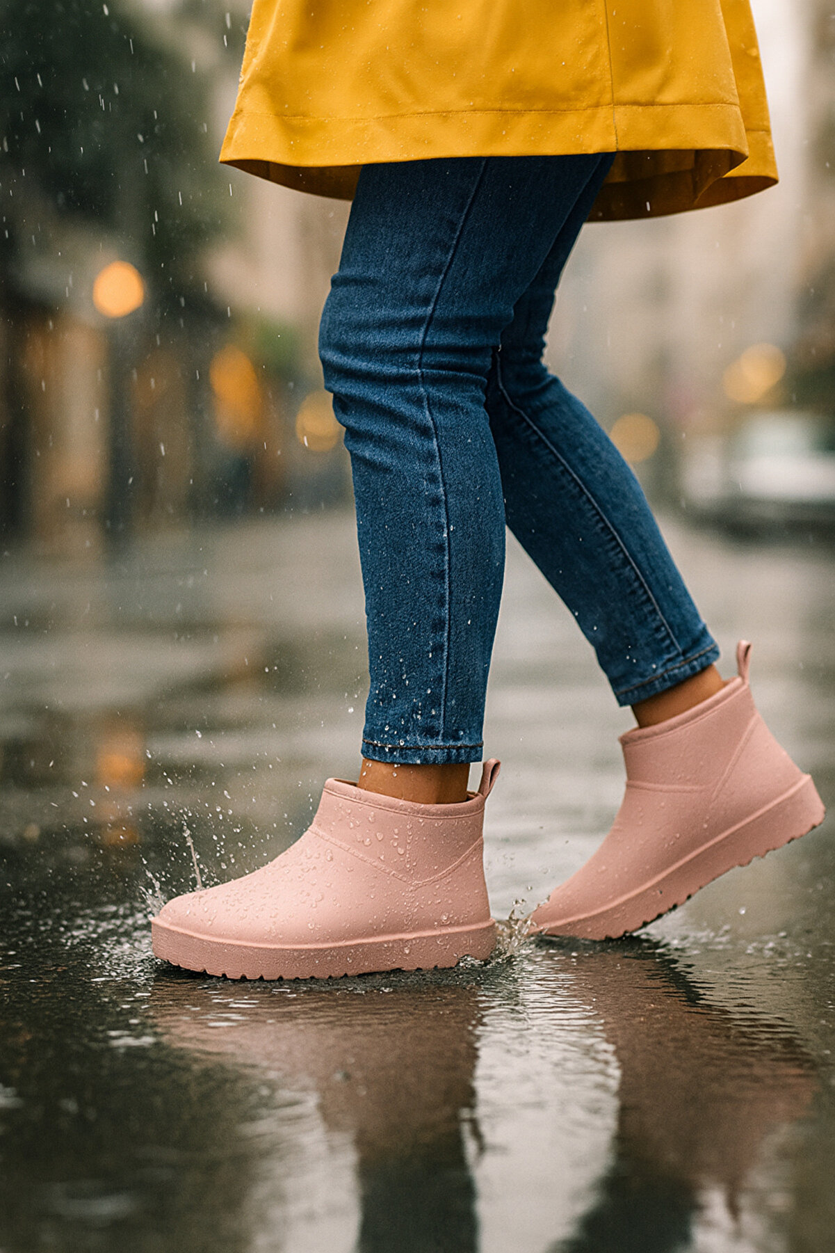 Beyond Kadın Su Geçirmez Faylon Yağmur Botu - 3 Cm Pudra İçi Kürklü