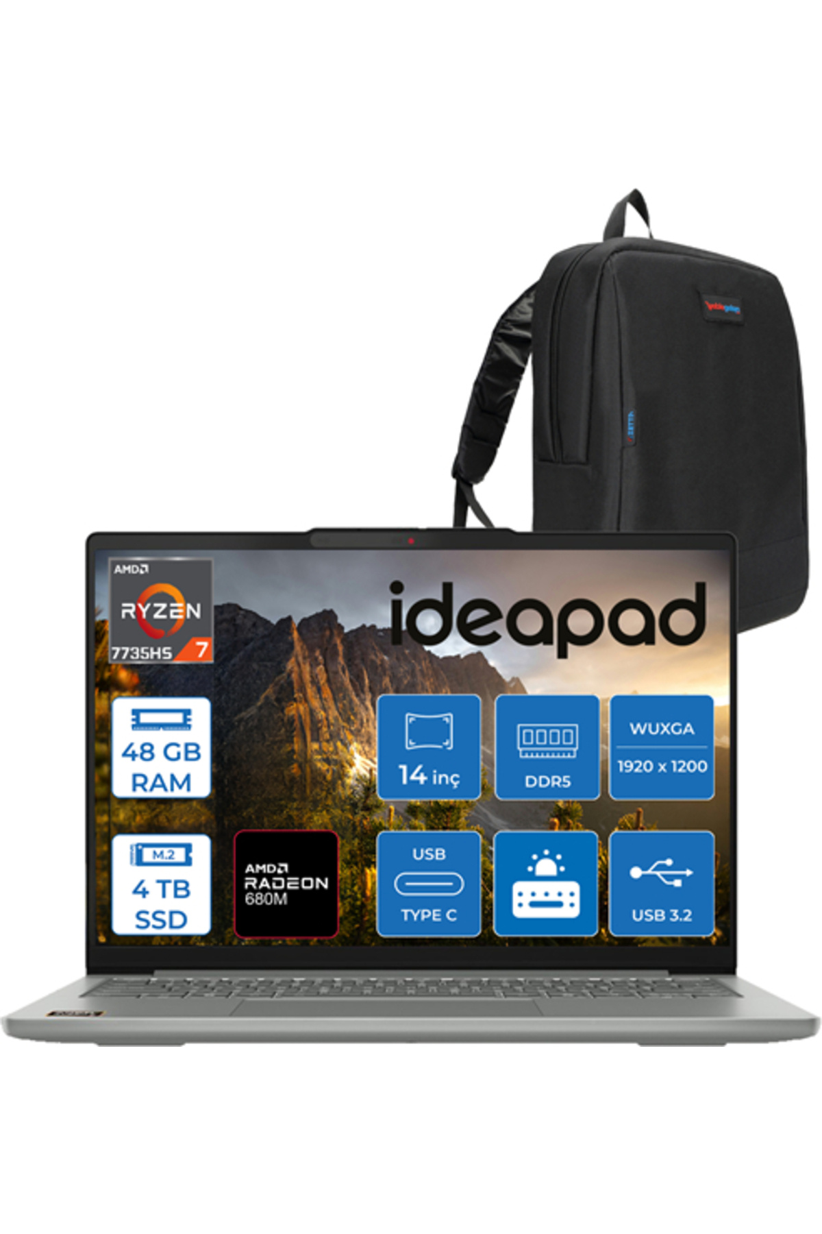 Ideapad Slim 5 R7 7735HS 48GB Ddr5 4tb SSD Radeon 680M W11Home 14