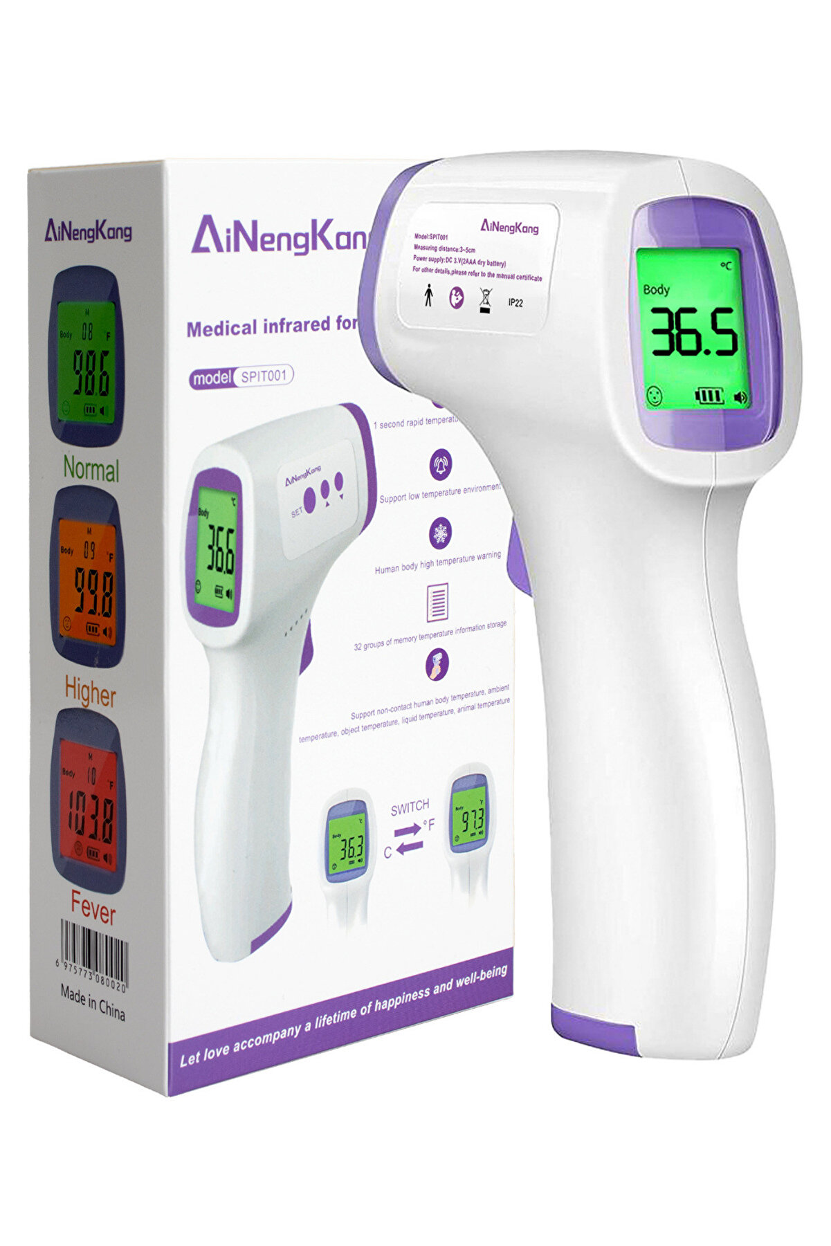 SONEX Temassız Kızılötesi Ateş Ölçer Renkli Ekranlı, Nesne Ve Vücut Ölçer