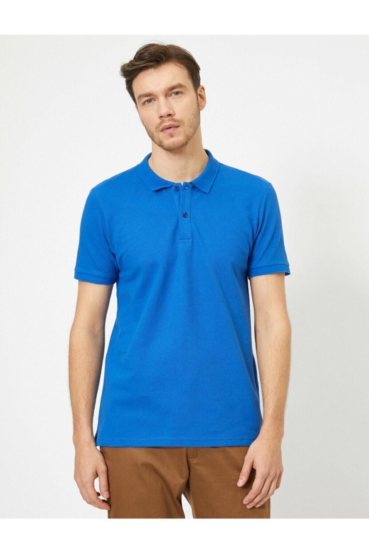 Koton Erkek Saks Mavisi Polo Yaka T-Shirt 0YAM12133LK