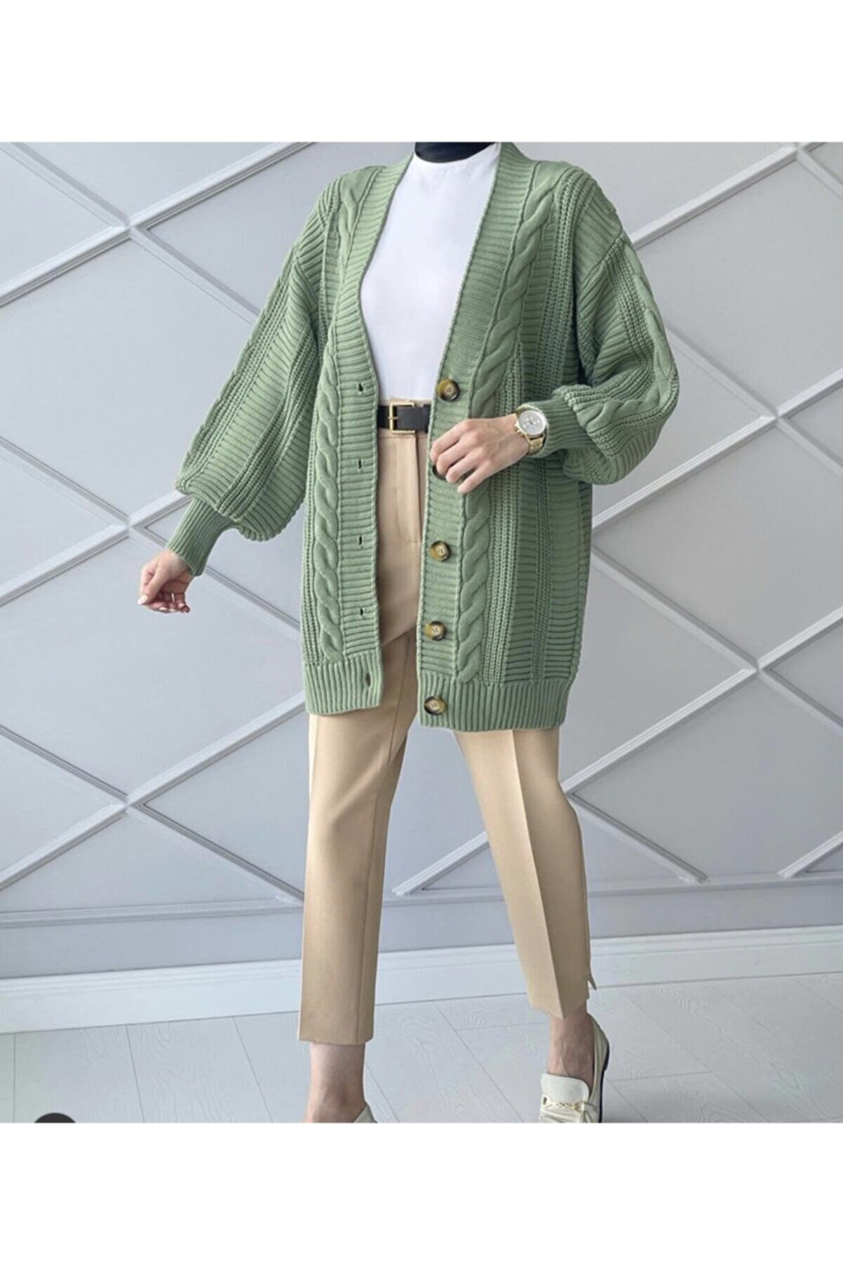 Papatya Giyim İzmit Kadın Mint Yeşili Kışlık Triko Hırka